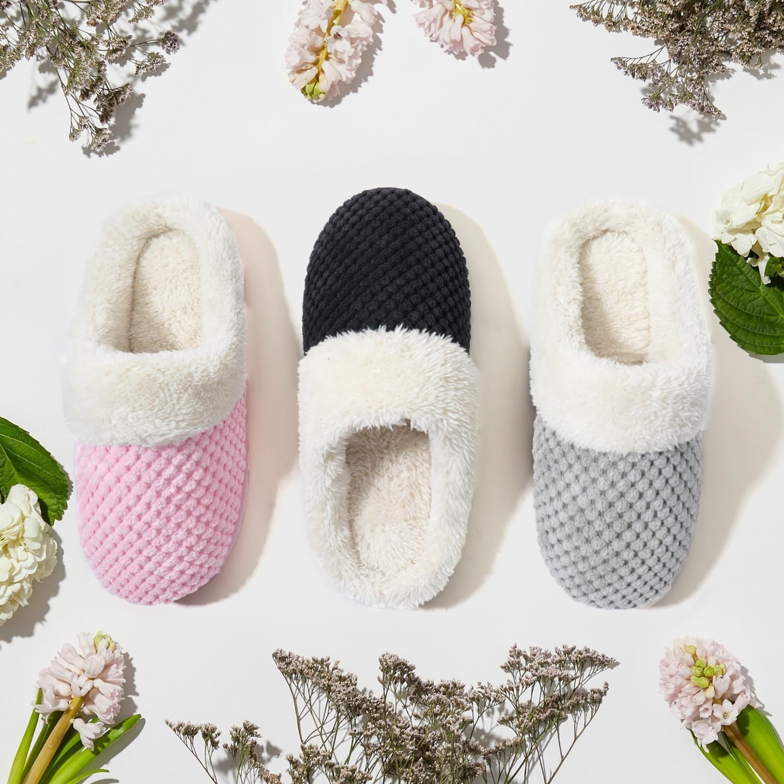 Ultraideas Comfy Coral Fleece House Slippers For Women With Memory Foam, Slip-On House Shoes For Indoor And Outdoor Use (Crow Bl