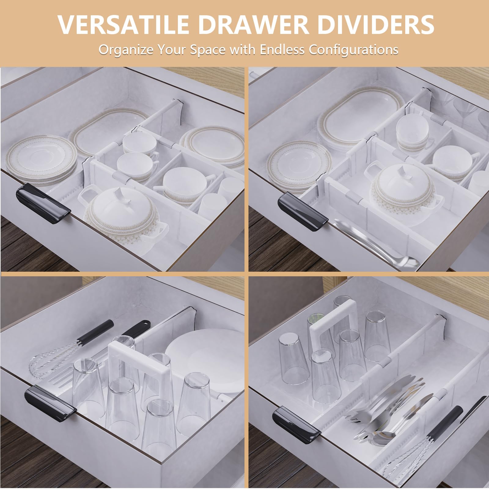 KABUM Adjustable Drawer Divider Organizer Clothes Dresser Organizer,Expandable Organization for Home, Office,2.8'' High Expandab