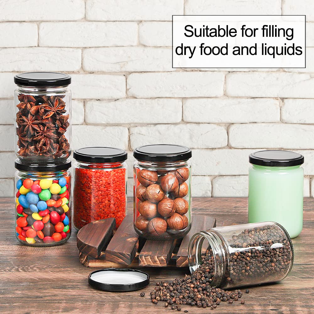 Ritayedet Glass Candle Jars With Lid, 12 Oz Wide Mouth Small Glass Jar, Canning Jars With Extra Black Stickers, Set Of 20, Dishw
