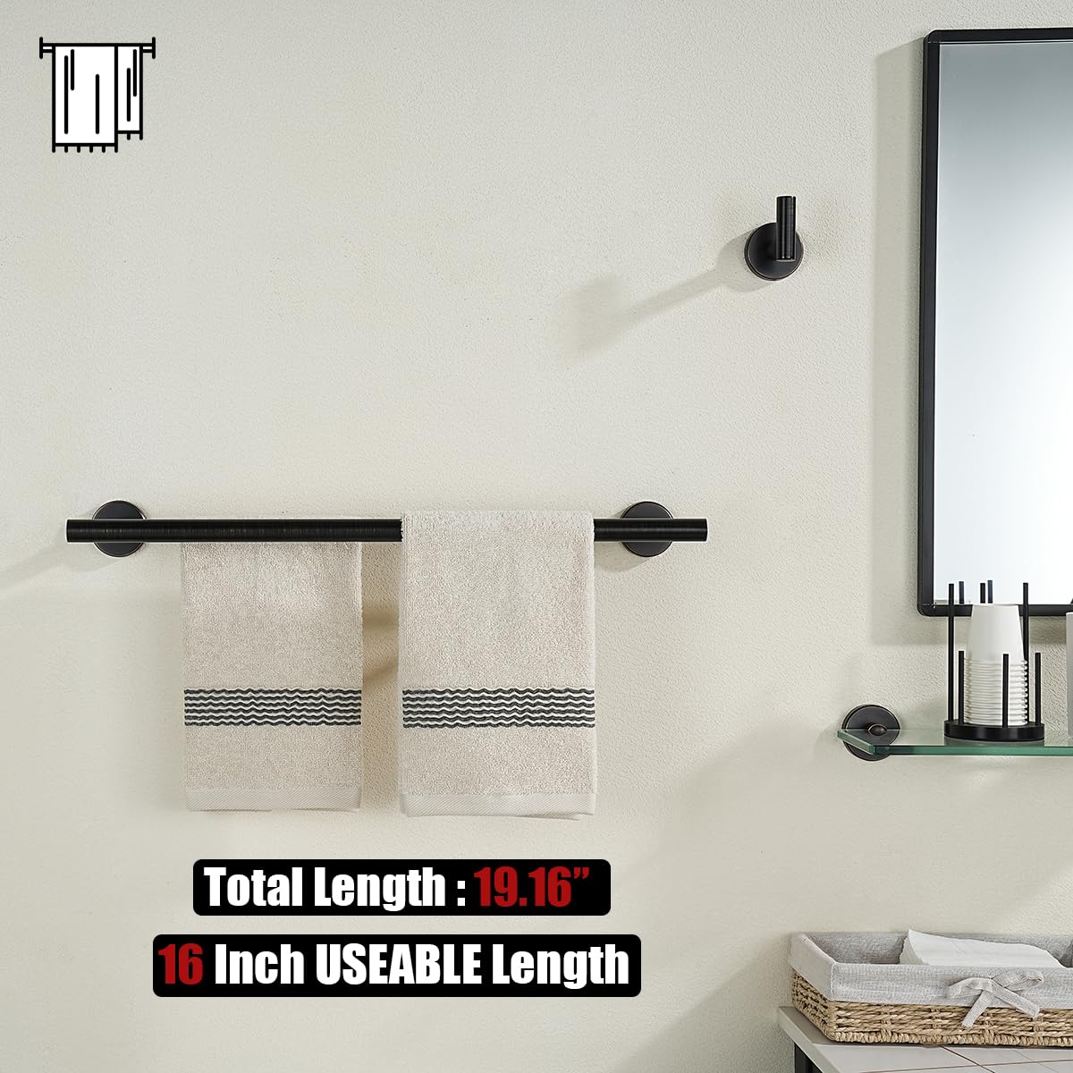 JQK Double Towel Bar Oil Rubbed Bronze  16 Inch 304 Stainless Steel Thicken 0.8mm Towel Rack Bathroom  Towel Holder ORB Wall Mount  Total Length 19.16 Inch  TB100L16-ORB