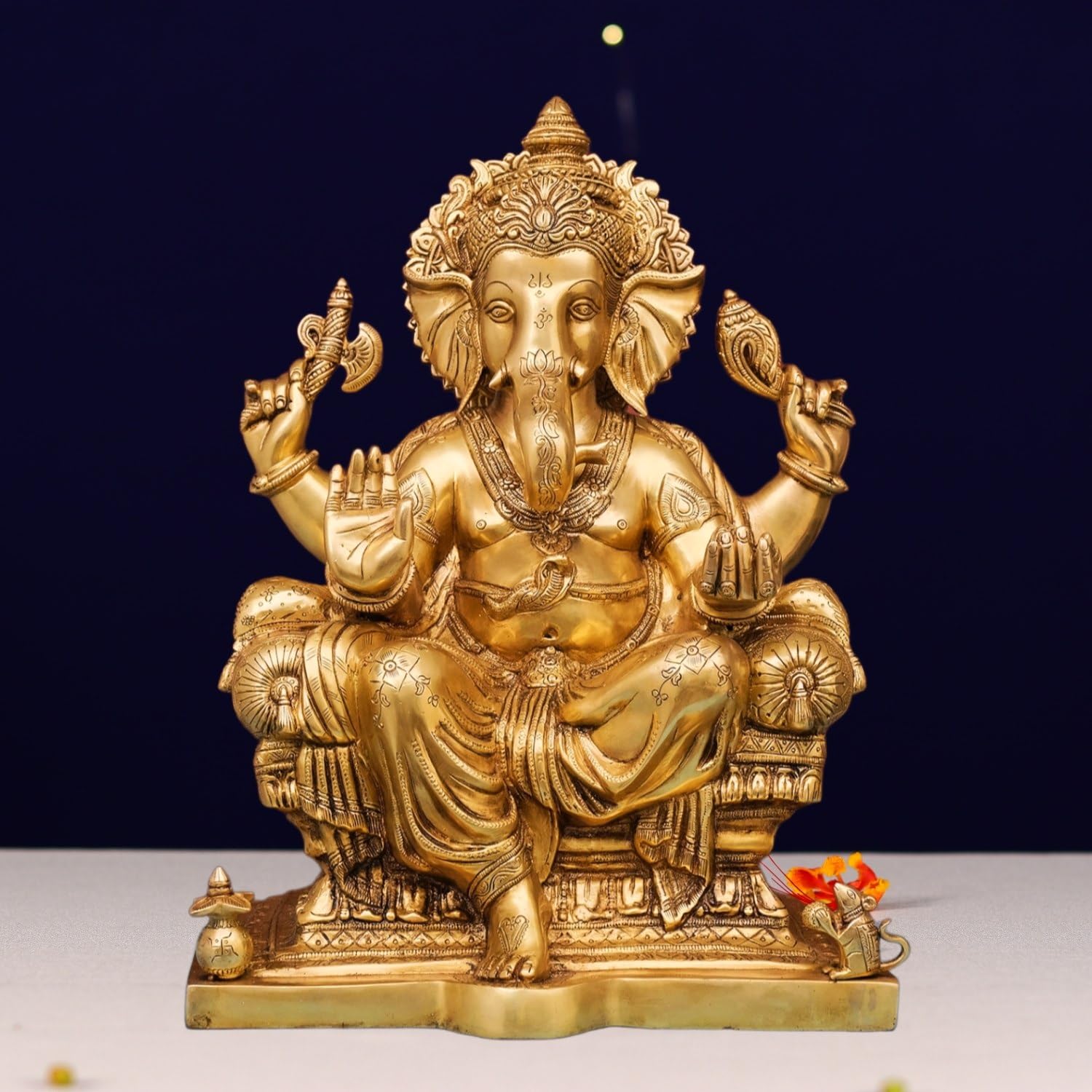 Brass Ganesha Statue With Mosaic, 45 Cm Brass Ganesh Statue, Ganpati Idol, Good Luck Gift For New Beginnings, House Warming Gift