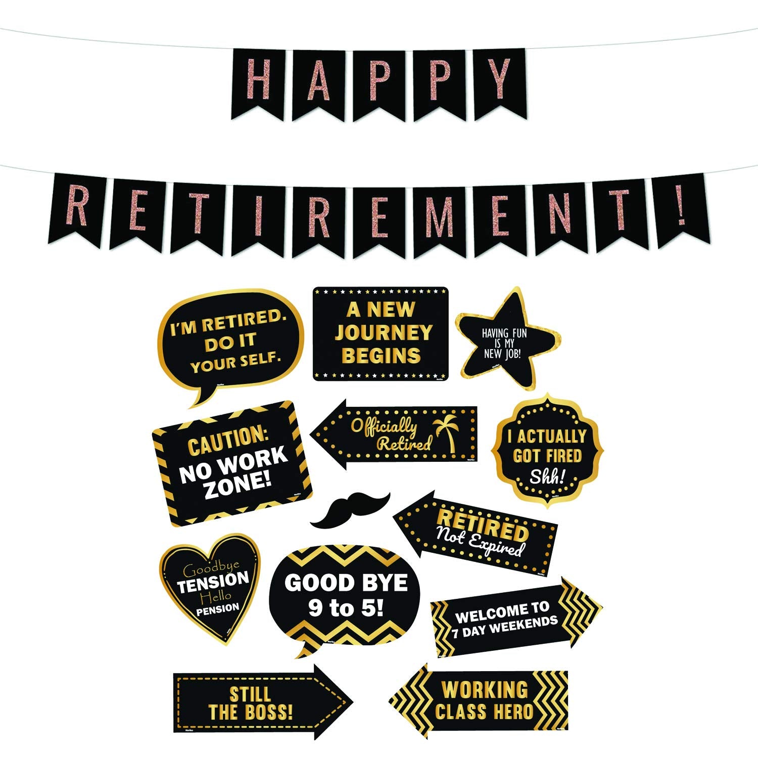 Festiko 14 Pcs Happy Retirement Combo (Banner, Photobooth Props), Retirement Party Decoration Supplies