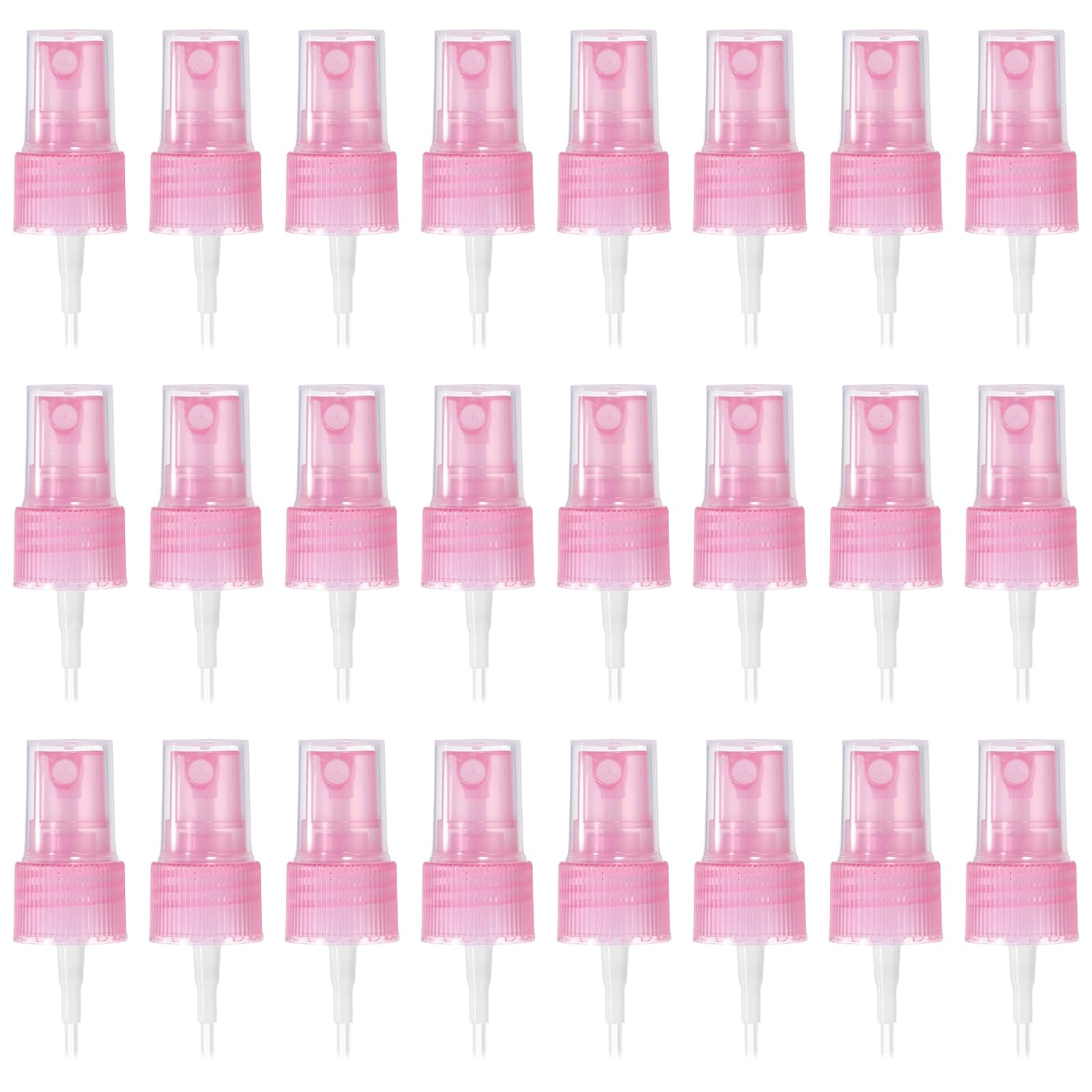uxcell 24 Pcs Pink Spray Bottle Top, 20/410 Fine Mist Sprayer Reusable Replacement Bottle Pump Stripe Plastic Top for Body Spray
