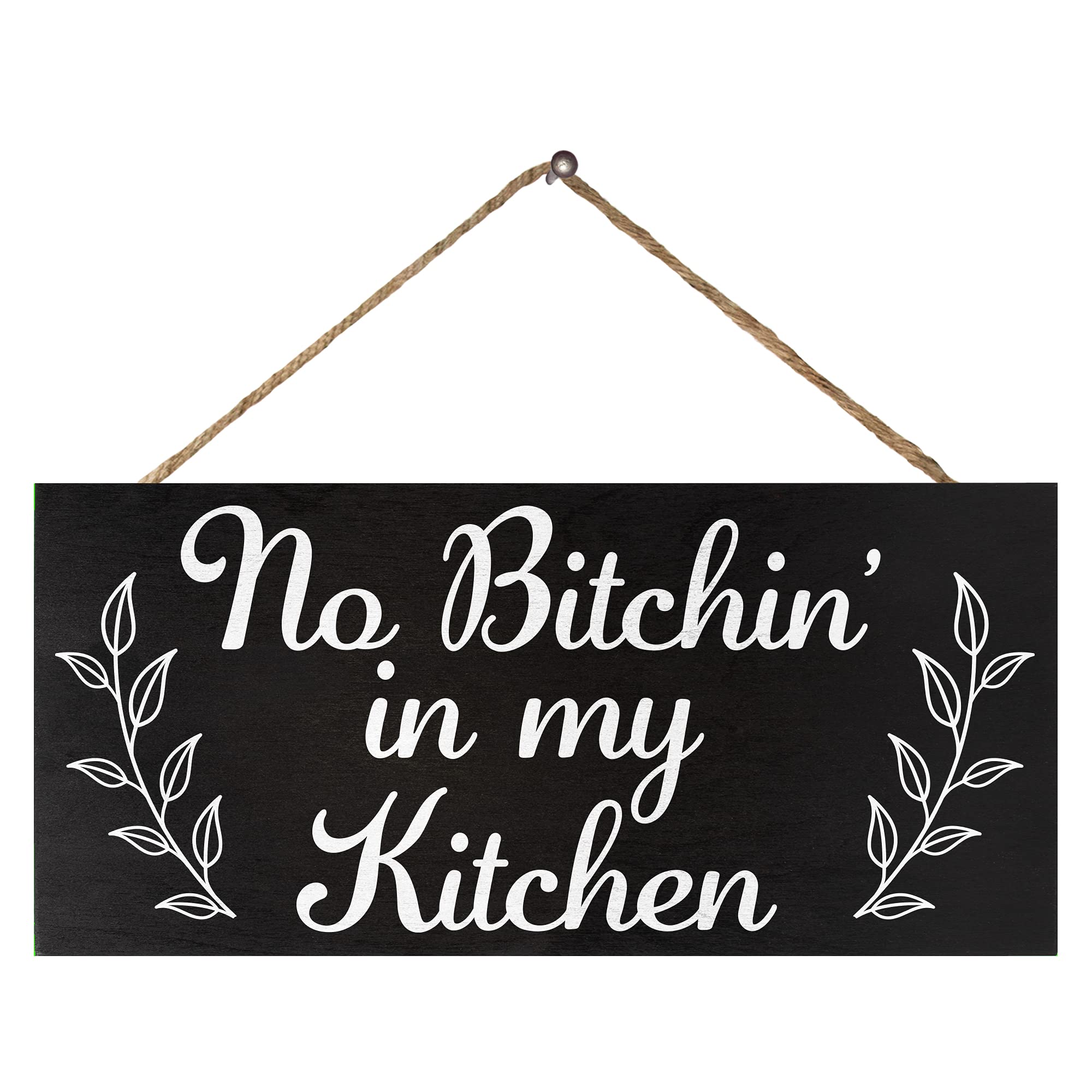 JennyGems Funny Kitchen Signs - No Bitchin In My Kitchen Hanging Wooden Sign - Farmhouse Kitchen Decor and Wall Art - Perfect Ki