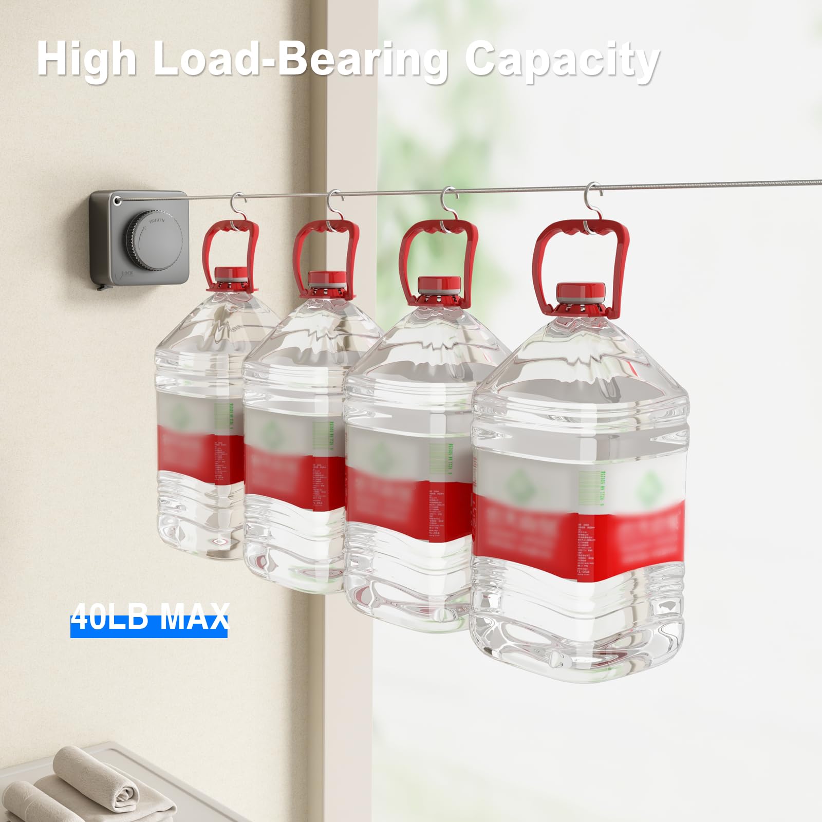 Mustorn Retractable Clothesline Indoor, Non-Sagging Outdoor Clothes Line Retracting Heavy Duty Clothes Drying Laundry Line Wall