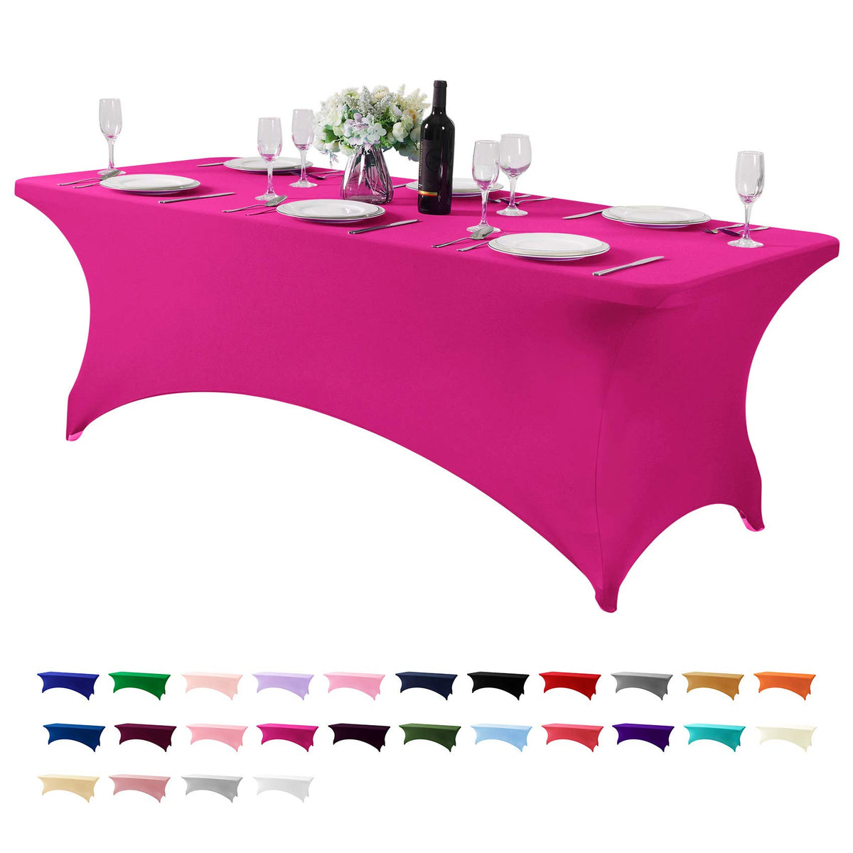 Hezuzo Spandex Table Cover For 8Ft Table Universal Fitted Stretch Tablecloth For Party, Banquet, Wedding And Events-Fuchsia