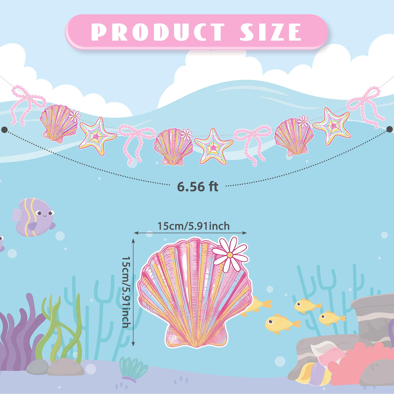 Oudain 2 Pack Pink Bow Seashell Garland 6.56 ft Pink Coastal Christmas Decor Mermaid Seashell Party Coquette Ocean Beach Under T