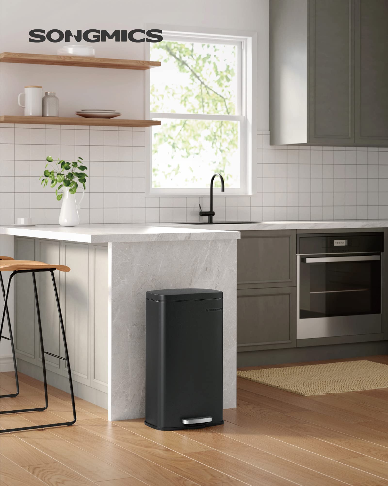 Songmics Trash Can With Lid, 8 Gallon Garbage Can, Stainless Steel Small Waste Bin With Step Pedal And Inner Bucket, Soft Close,