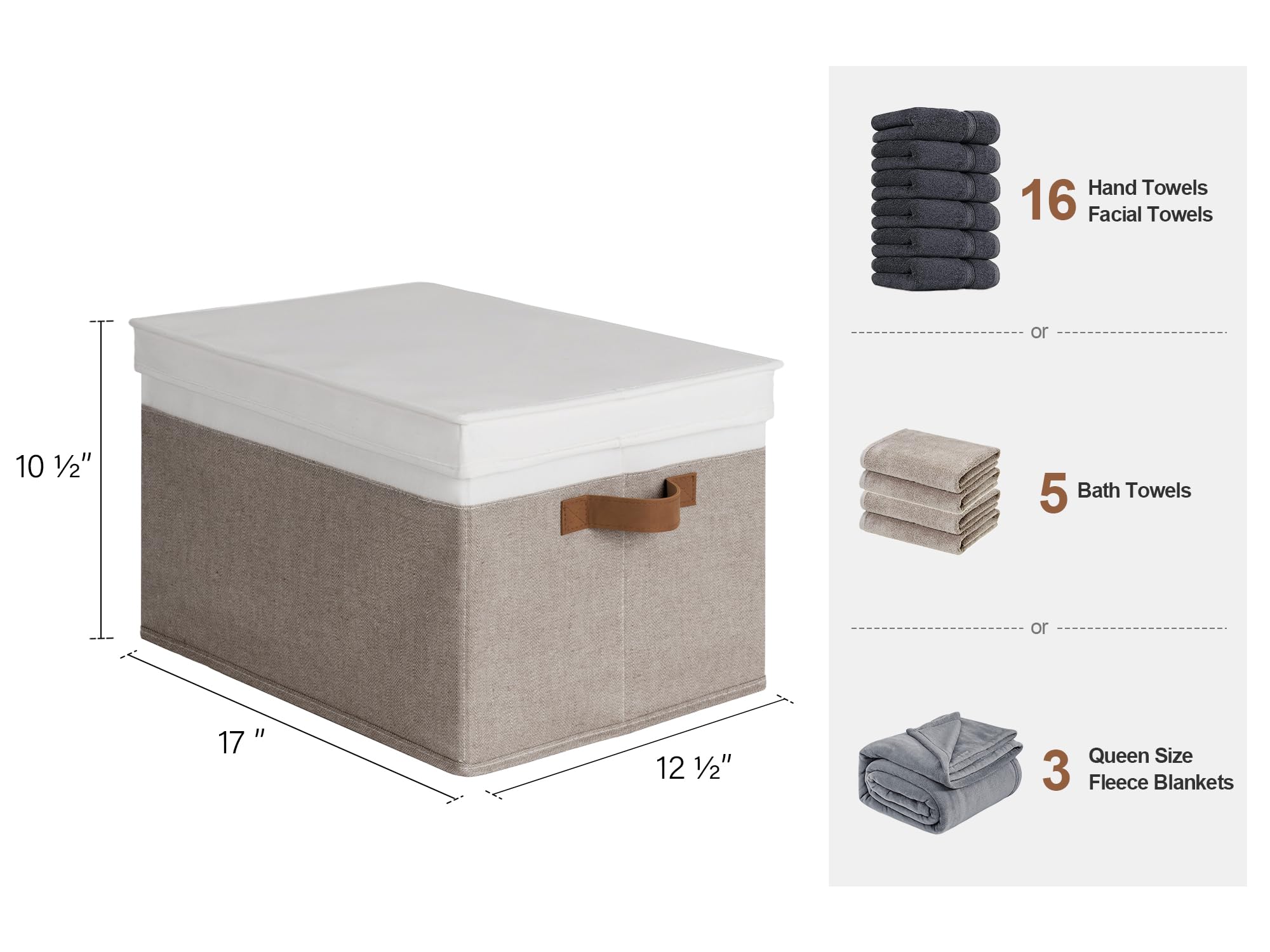 Storageworks Lidded Large Storage Bins, Foldable Closet Storage Basket With Pu Sewn Handles, Decorative Storage Bins For Clothes