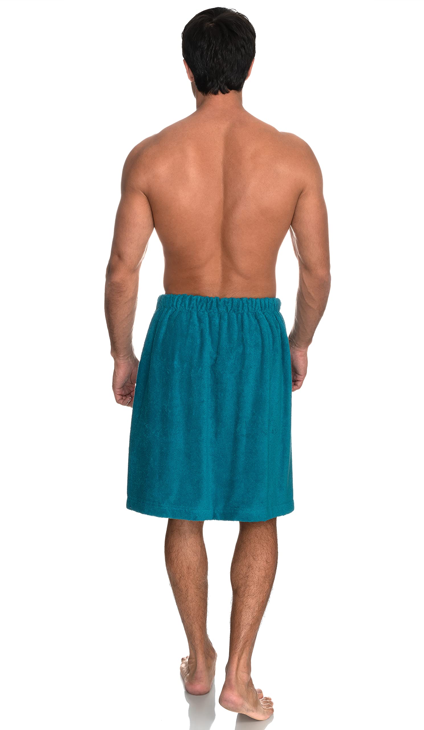 Towelselections Mens Shower Wrap Adjustable Cotton Terry Bath Gym Cover Up With Snaps Small/Large Algiers Blue