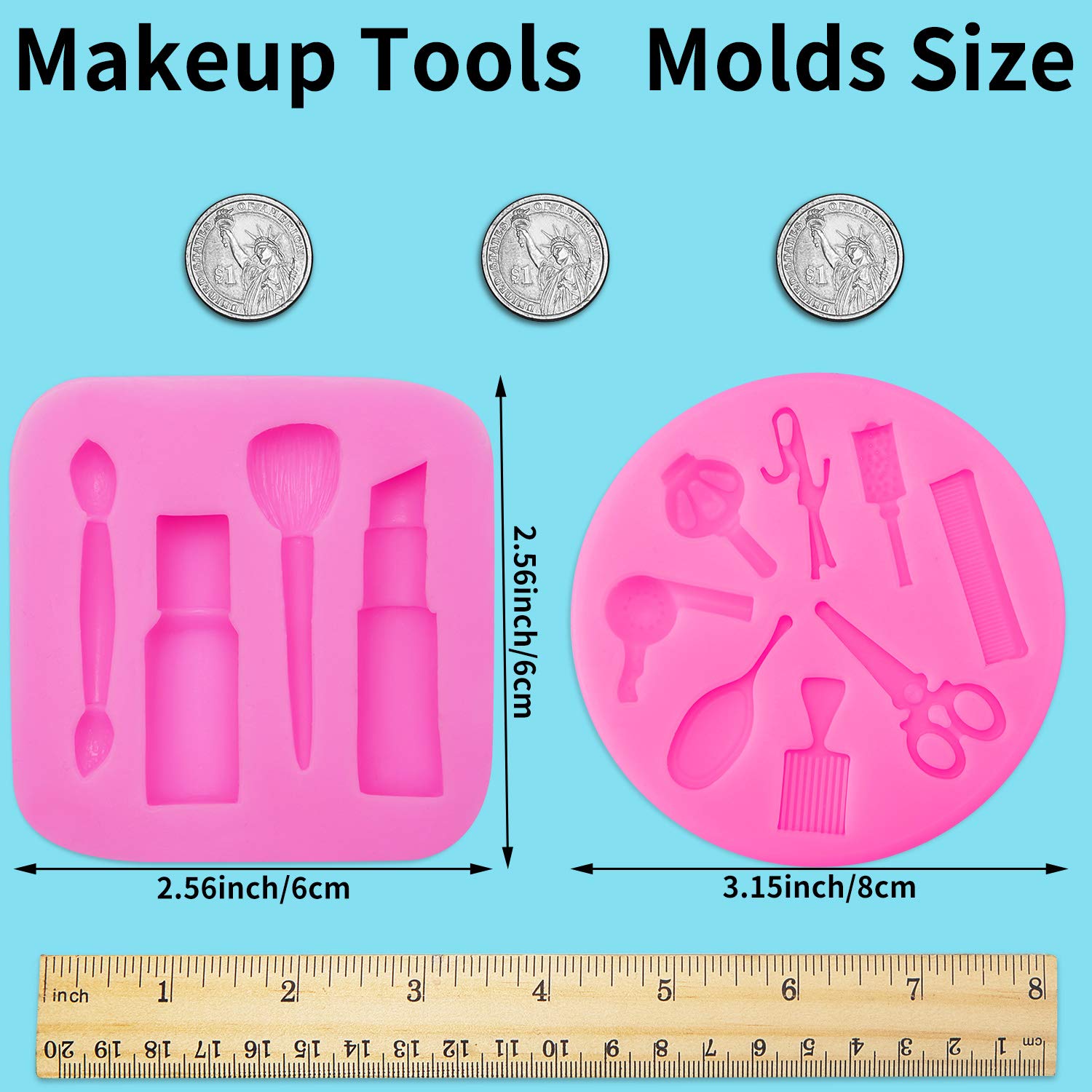 2 Pieces Makeup Tools Design Fondant Cake Molds Makeup Designed Silicone Molds Scissors Hair Tools Shaped Fondant Mold For Choco