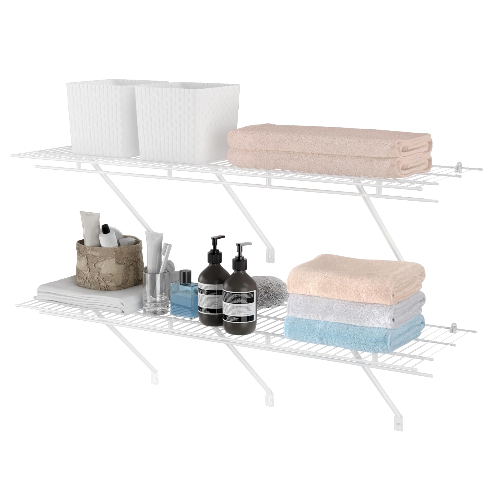 Haushof Closet Shelves 4Ft X 16In Wall Mounted 2-Pack, White Metal Wire Shelving For Laundry Room, Closet, Basement Organization