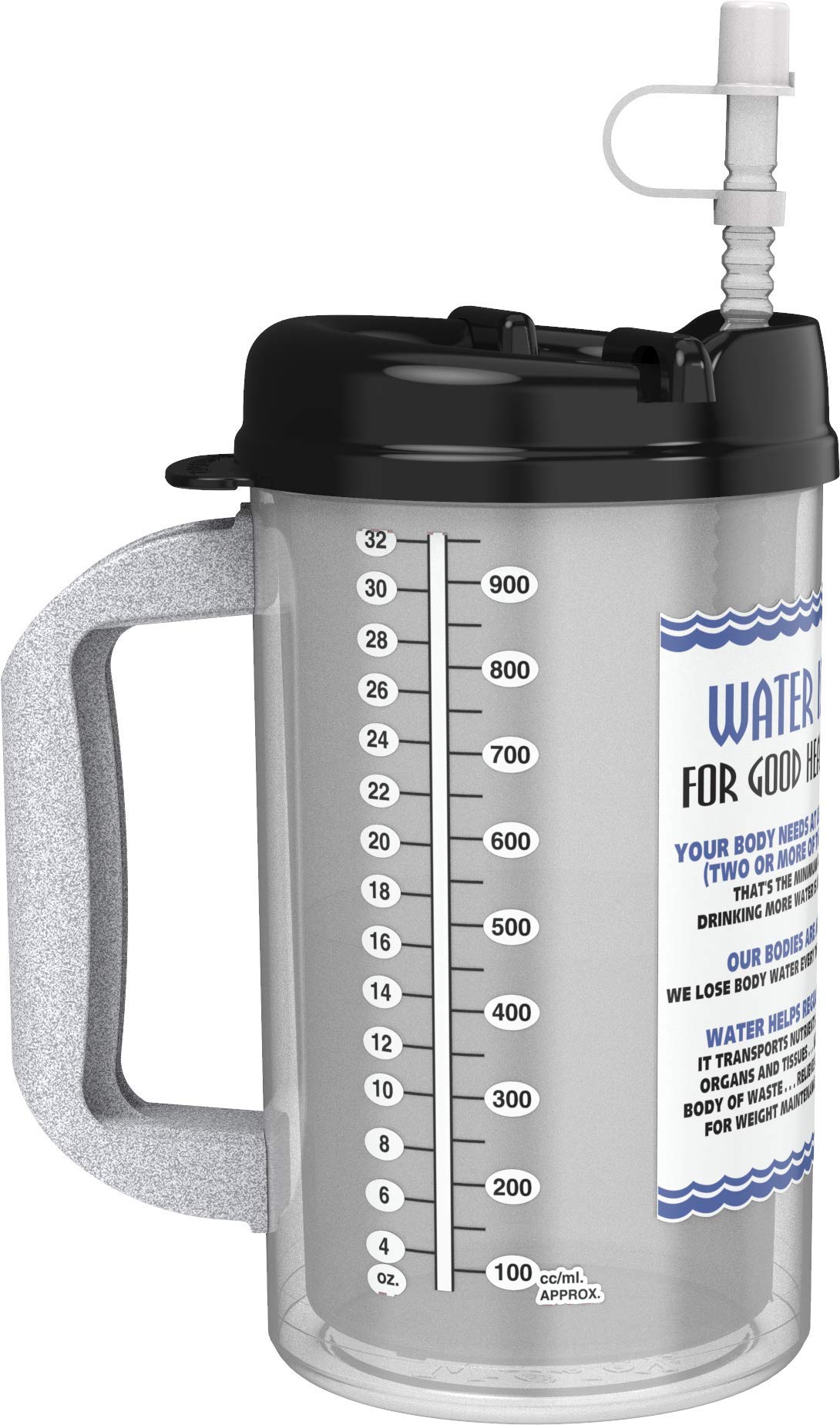 32 Oz Insulated Cold Drink Hospital Mug With Black Lid | Water Essential