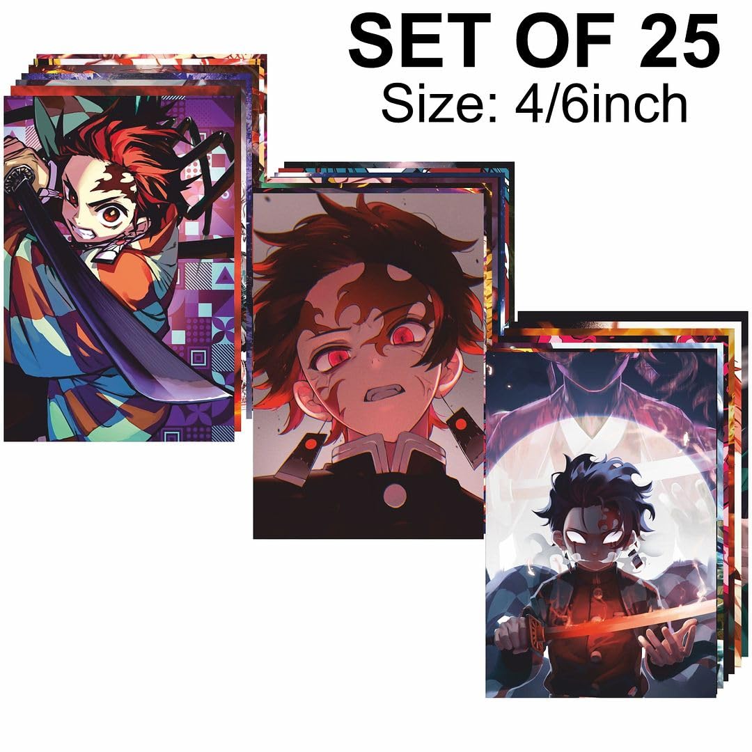 Cvanu 25Pcs Anime Demon Slayers Aesthetic Pattern Printed Collage Kit Posters With Double Sided Tape For Wall Decoration (6Inchx