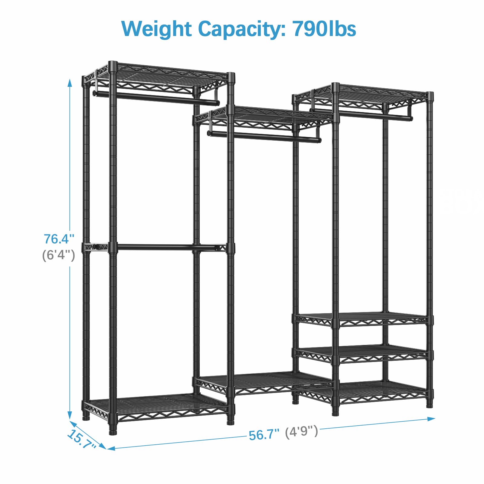 Vipek V5 Portable Closet Wardrobe Heavy Duty Clothes Rack, Freestanding Closet Metal Clothing Rack With 4 Hang Rods & 8 Shelves,
