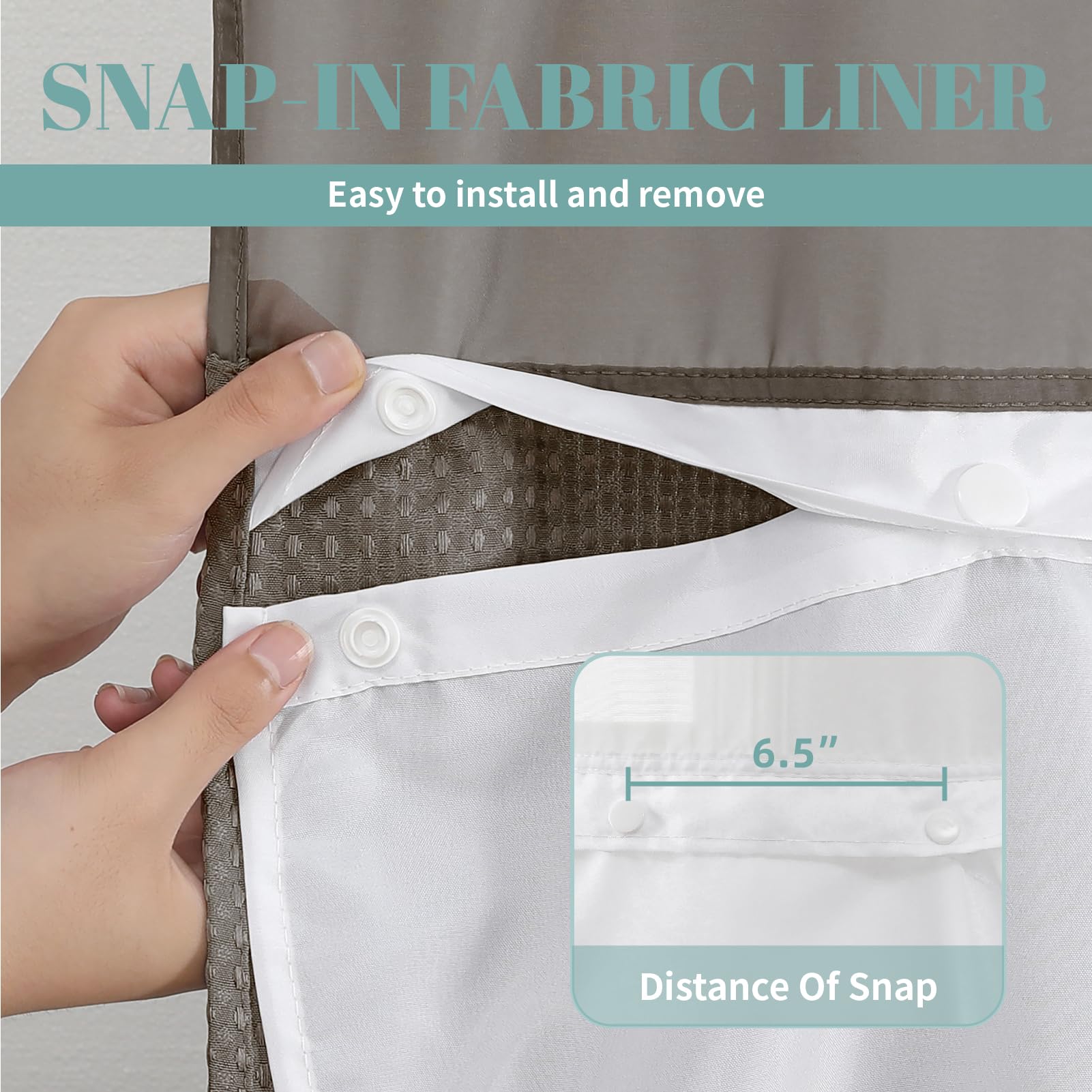 Eachope Brown No Hook Waffle Weave Shower Curtain With Snap-In Liner Replacement, 230Gsm Waterproof Fabric Hotel Shower Curtain