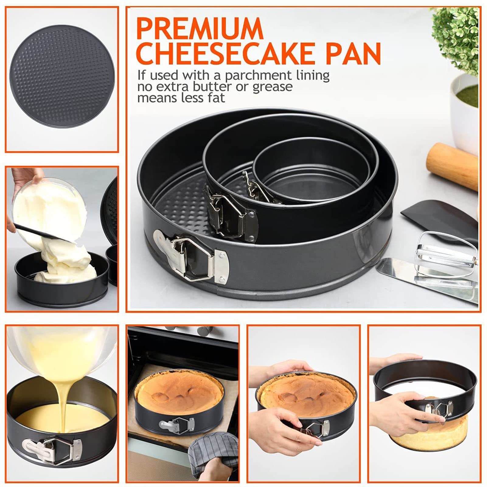 Cake Pan, Round Springform Pans, Prevent Sticking Cheesecake Pan Set, Black Removable Bottom Baking Tool, For Cheesecake, Pizza,