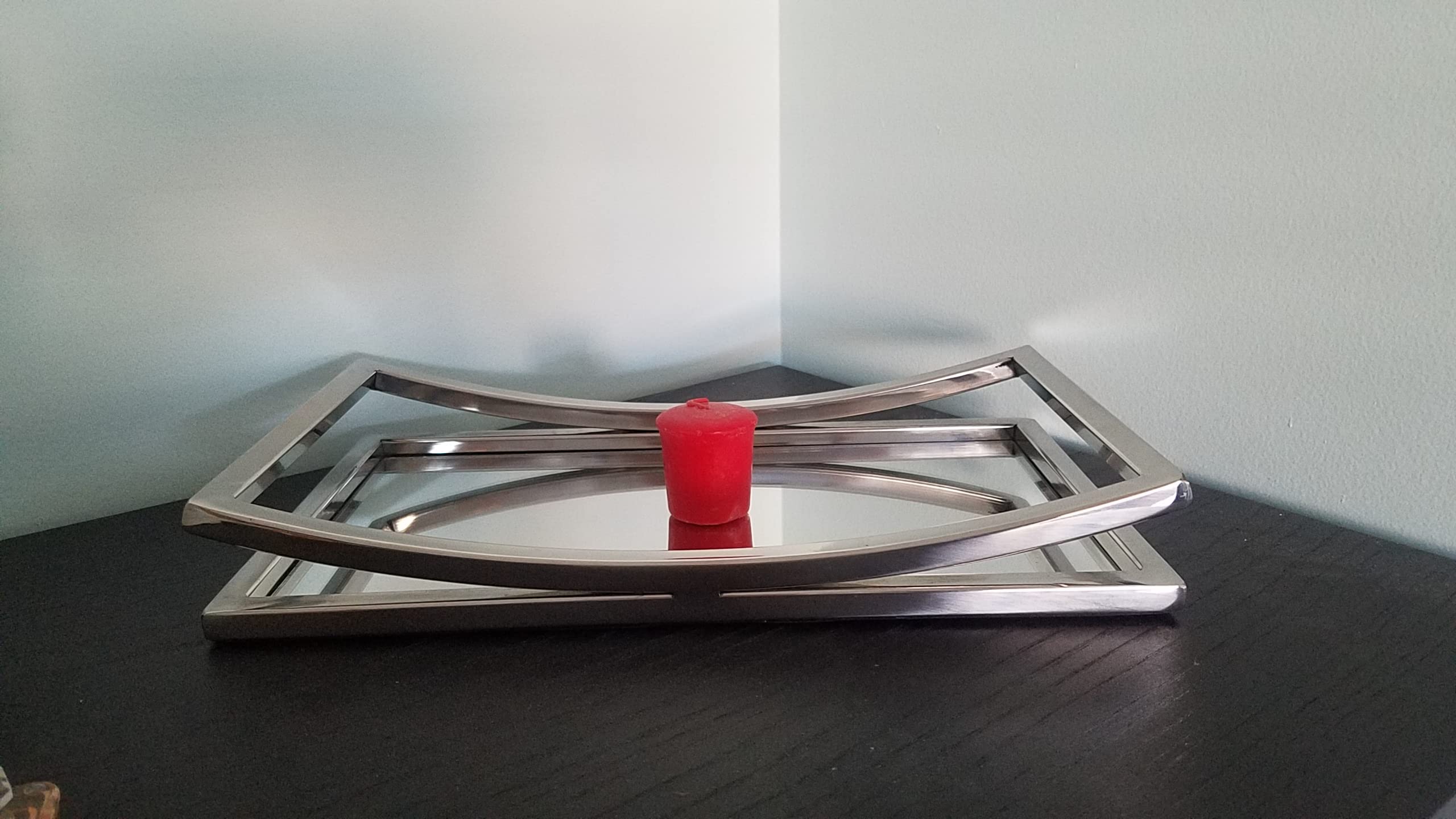 Elegance Beam Vanity Mirror Tray For Makeup, Cosmetics, Perfume, Candles, Or Home Decor, Decorative Mirrored Base With Silver Re