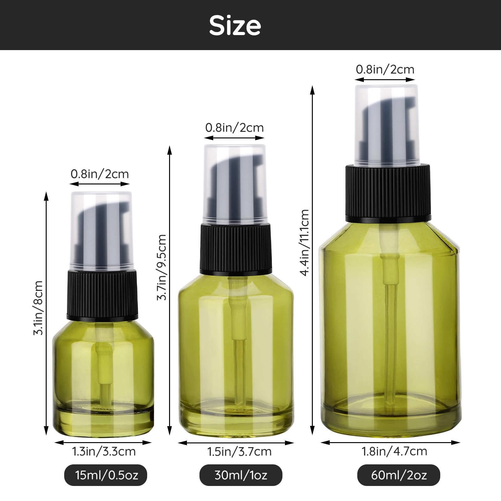 Segbeauty 3pcs Refillable Glass Creams Lotions Bottles, 0.5oz Empty Travel Glass Pump Bottle Lotion 1oz Lotion Pump Bottle Dispe