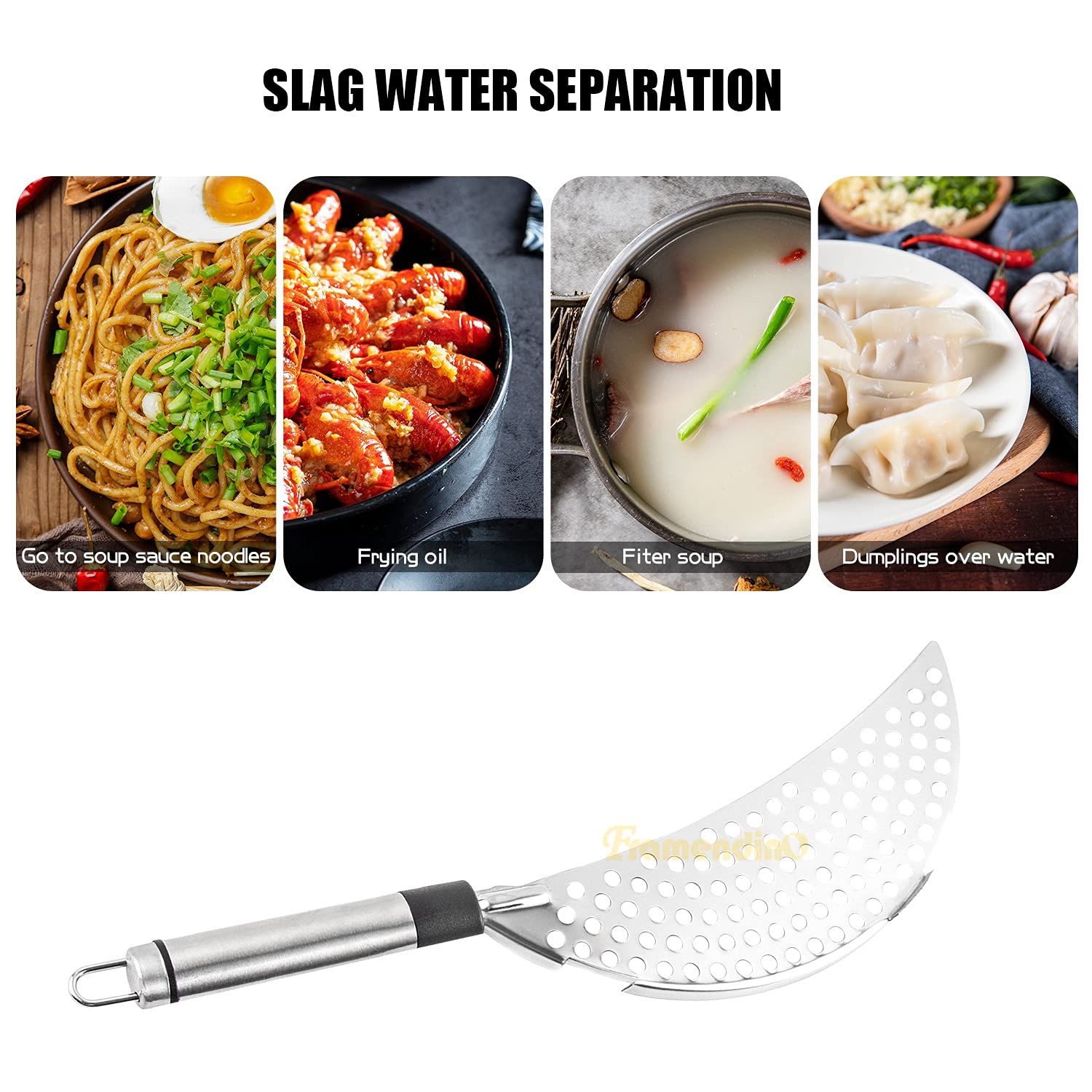 Framendino, Stainless Steel Crescent Pot Strainer Handle Strainer Pan Pot Strainer Colander For Noodles Vegetables Spaghetti