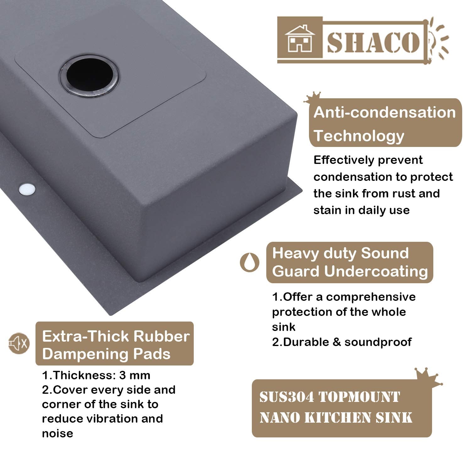 Shaco 33 Inch Black Kitchen Sink Drop In, 33X22 Large Top Mount Gunmetal Black Farmhouse Sink, Single Bowl Basin 16 Gauge Sus304