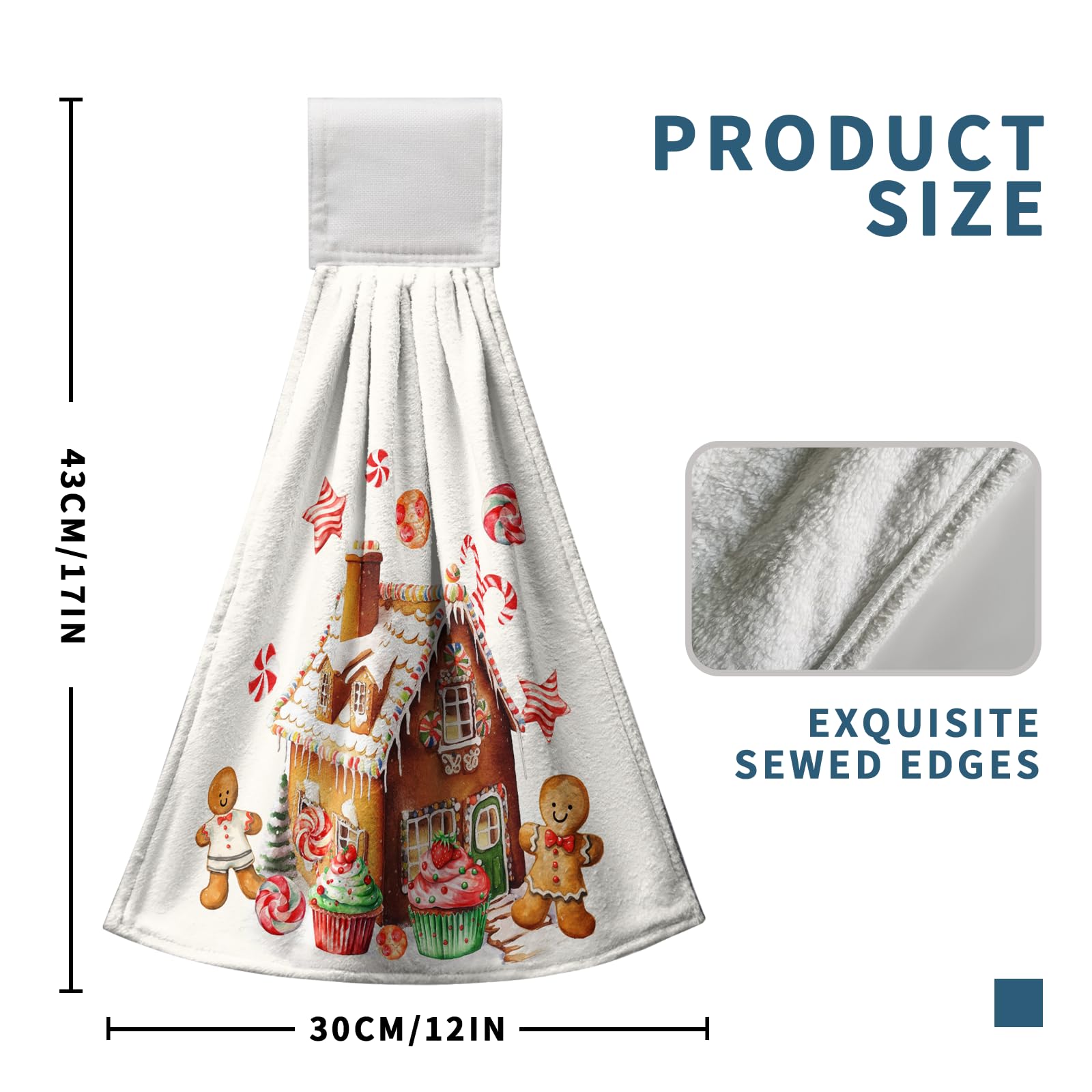 Kwlegh Christmas Gingerbread Man Hanging Kitchen Towels Cookies Candy Cane Hand Towel With Hanging Loop Ginger Bread House Dish