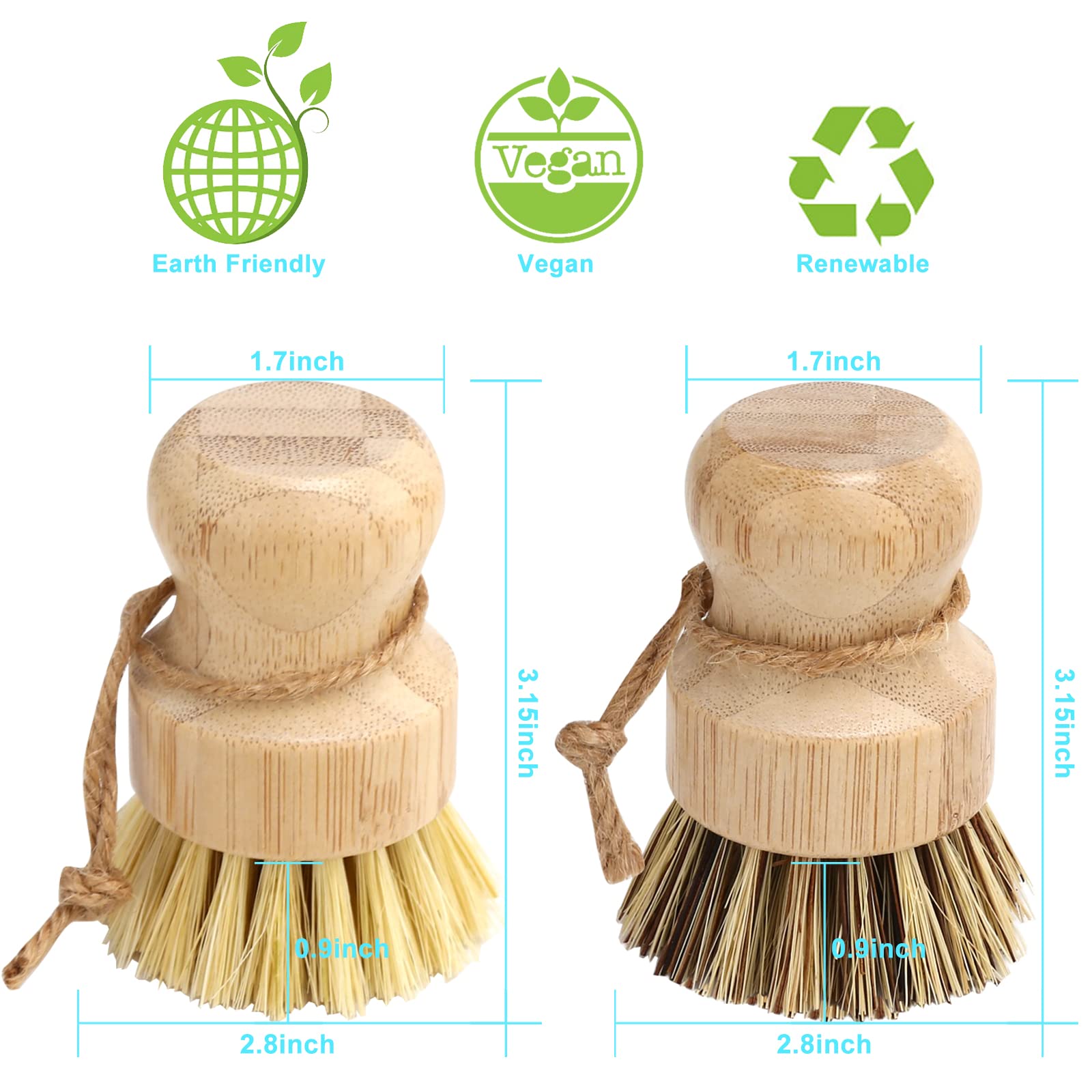 Bamboo Dish Brush Set, 4 Pcs Palm Wooden Dish Scrubber Brush, Dish Brushes, Durable Wood Dishes Scrub Brush, Natural Round Veget