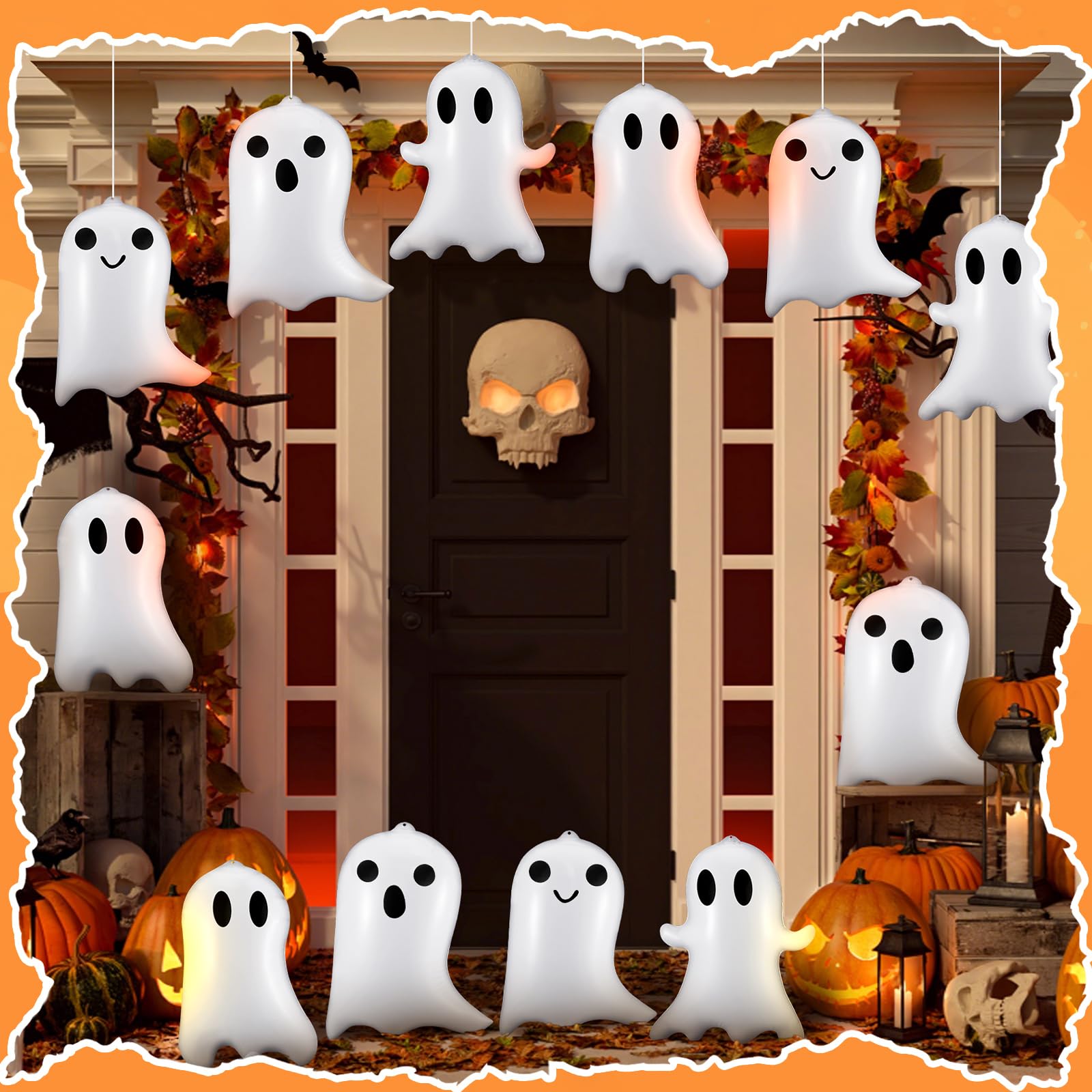 Leyndo 12 Pcs 17 Inch Halloween Inflatable Ghost Outdoor Decorations Large Inflatable Hanging Ornaments Blow up PVC Ghost for Ha