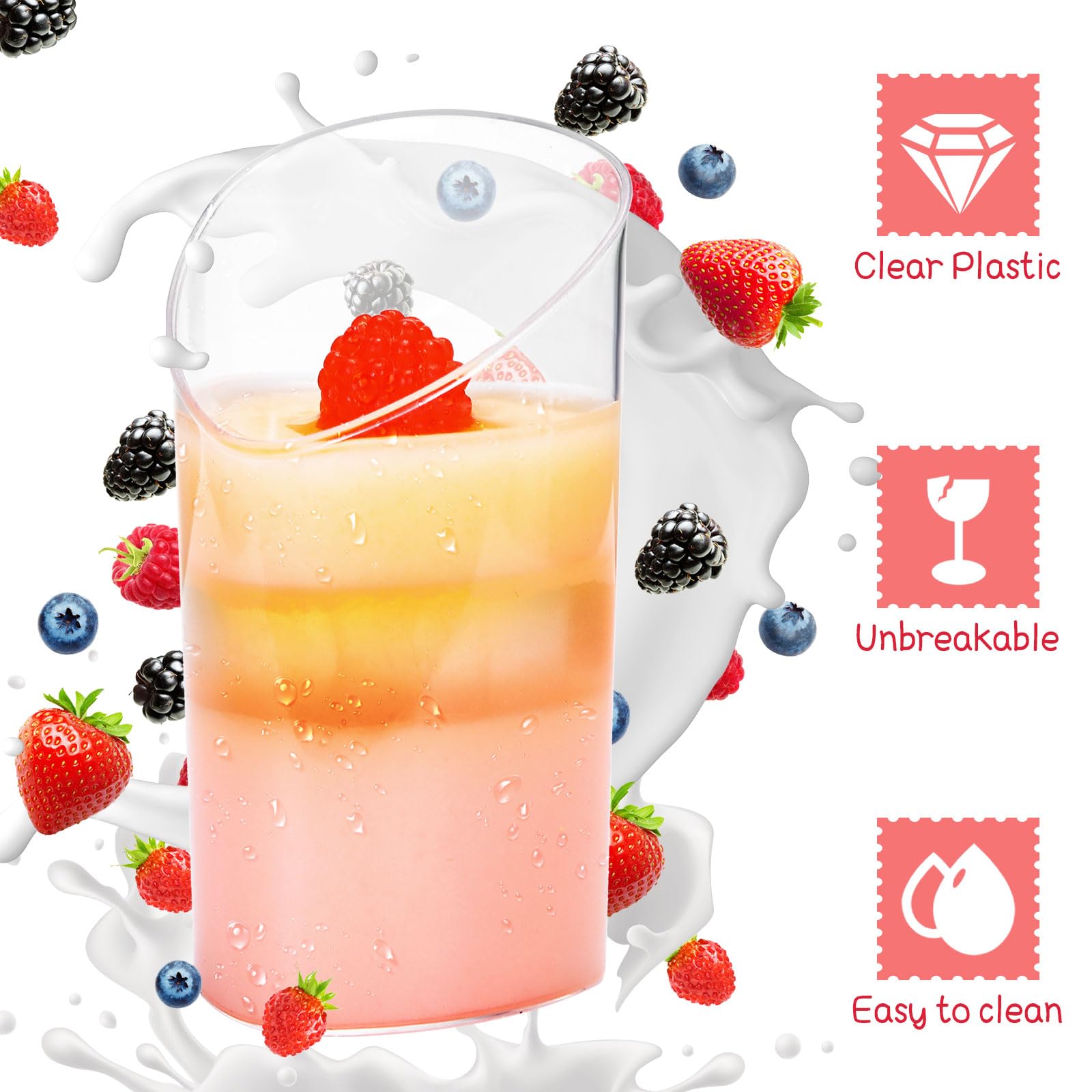 100 Pack Mini Dessert Cups With Spoons Small Plastic 3 Oz Slanted Round Shooter Disposable Clear Plastic Parfait Appetizer Cup F