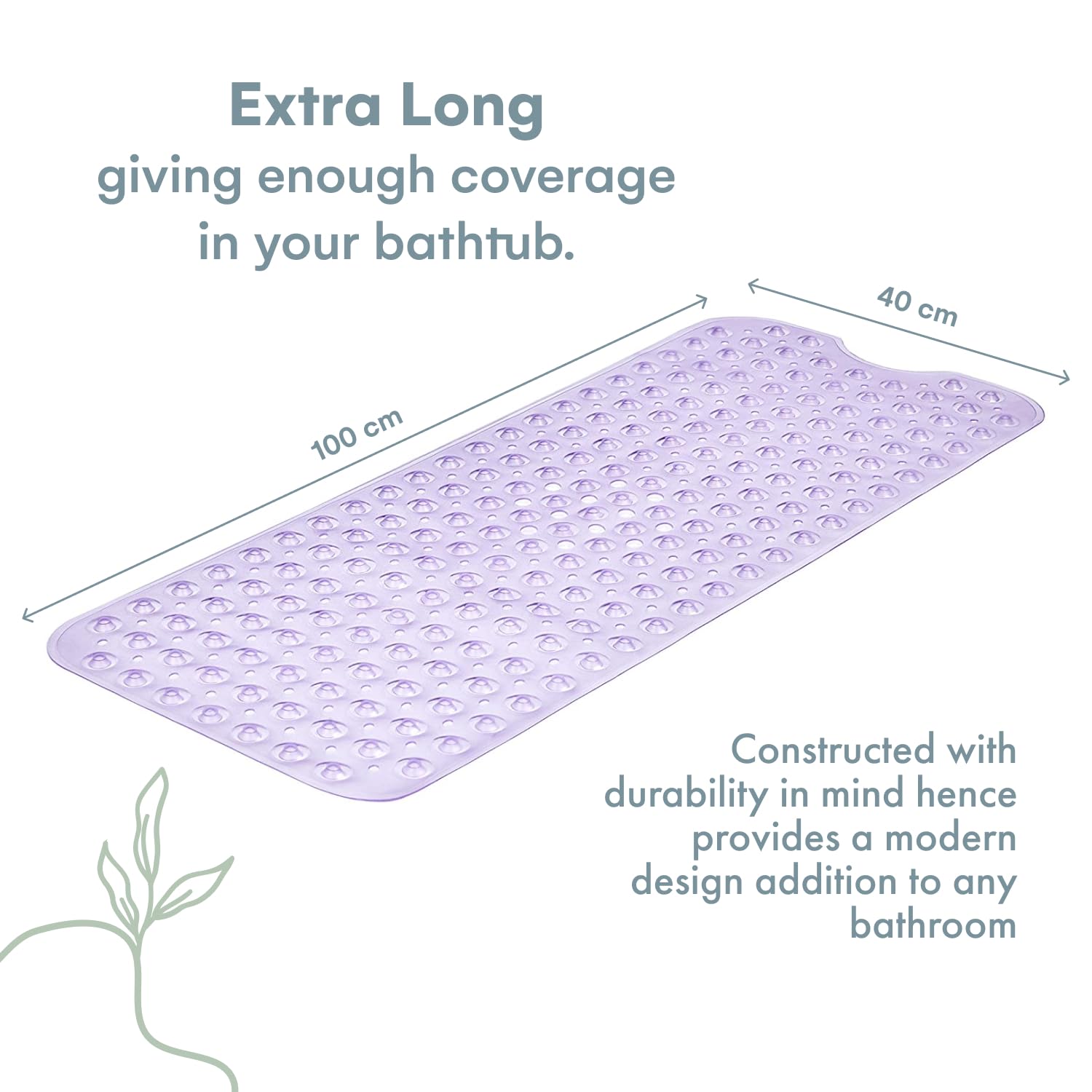 TranquilBeauty Non-Slip Bath Mat with Suction Cups | Purple 100x40cm/40x16in Extra Long Bathtub Mats | Machine-Washable  Latex-Free | Shower Mat Ideal for Elderly & Children