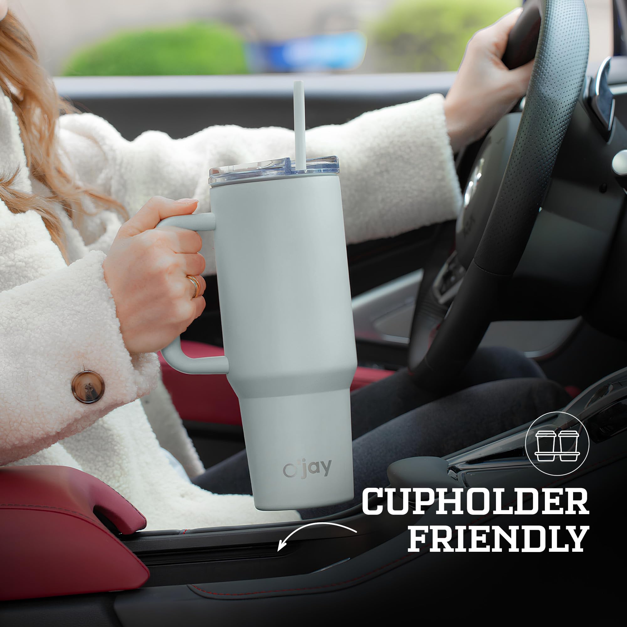 O'Jay Insulated 40Oz Tumbler With Handle And Straw Lid - 100% Leak-Proof - Cupholder Friendly Travel Mug - Stainless Steel Insul