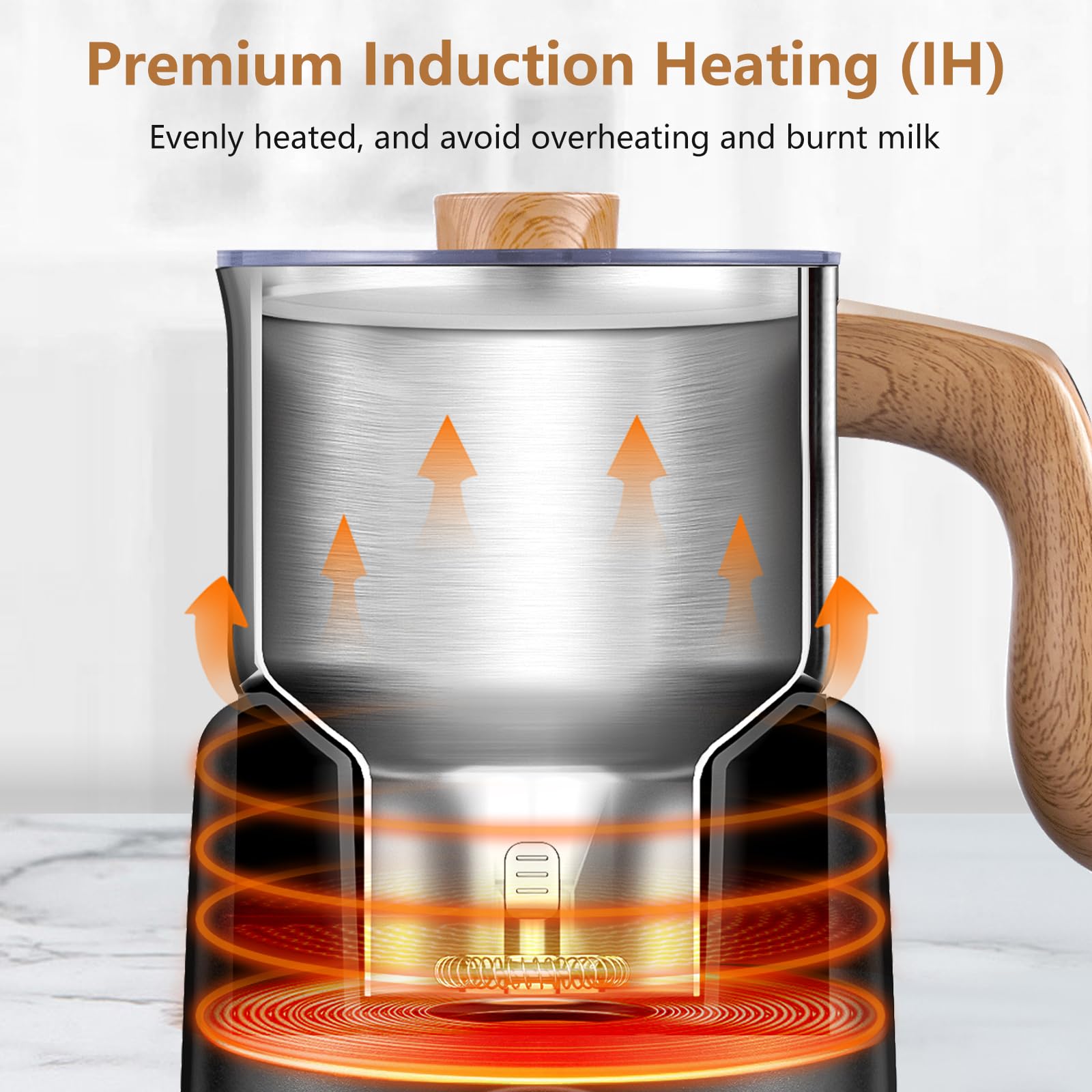 Amzchef 8-In-1 Milk Frother And Steamer 550 Watts, 21 Oz Split Stainless Steel Automatic Milk Steamer For Latte, Hot And Cold Mi