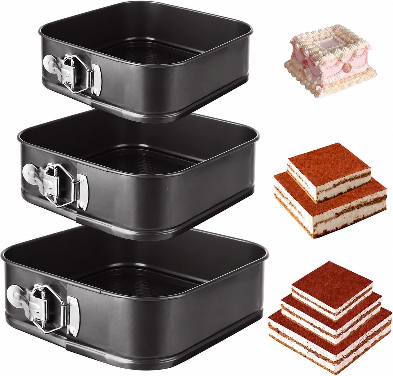 GBACHOOSE Square Springform Pan Set of 3, Nonstick 8/9/10 Inch