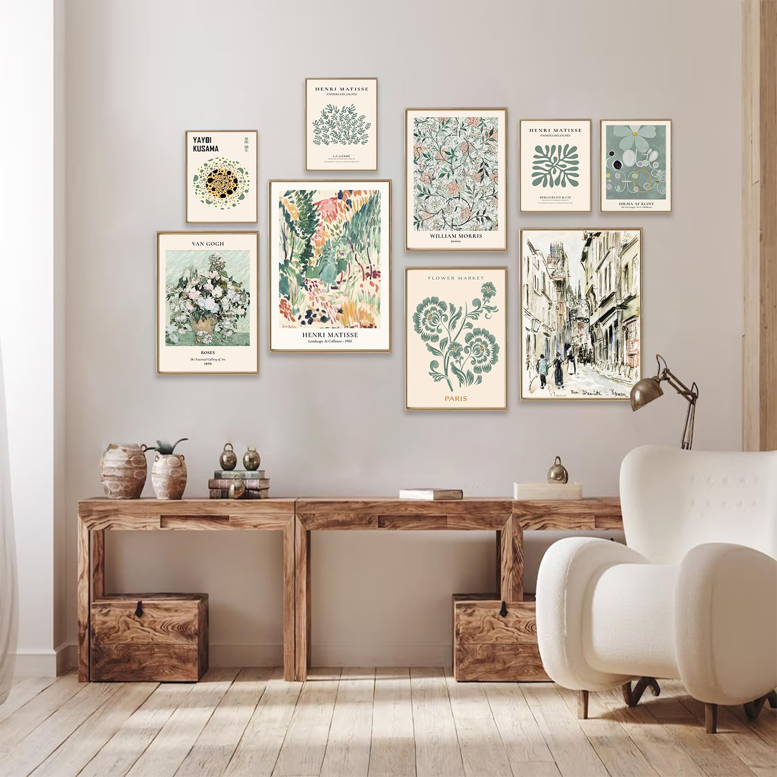Sage Green Wall Art Prints Eclectic Decor, Astrdecor 9 Pcs Sage Green Wall Decor Aesthetic, Green Matisse Wall Art Exhibition Po