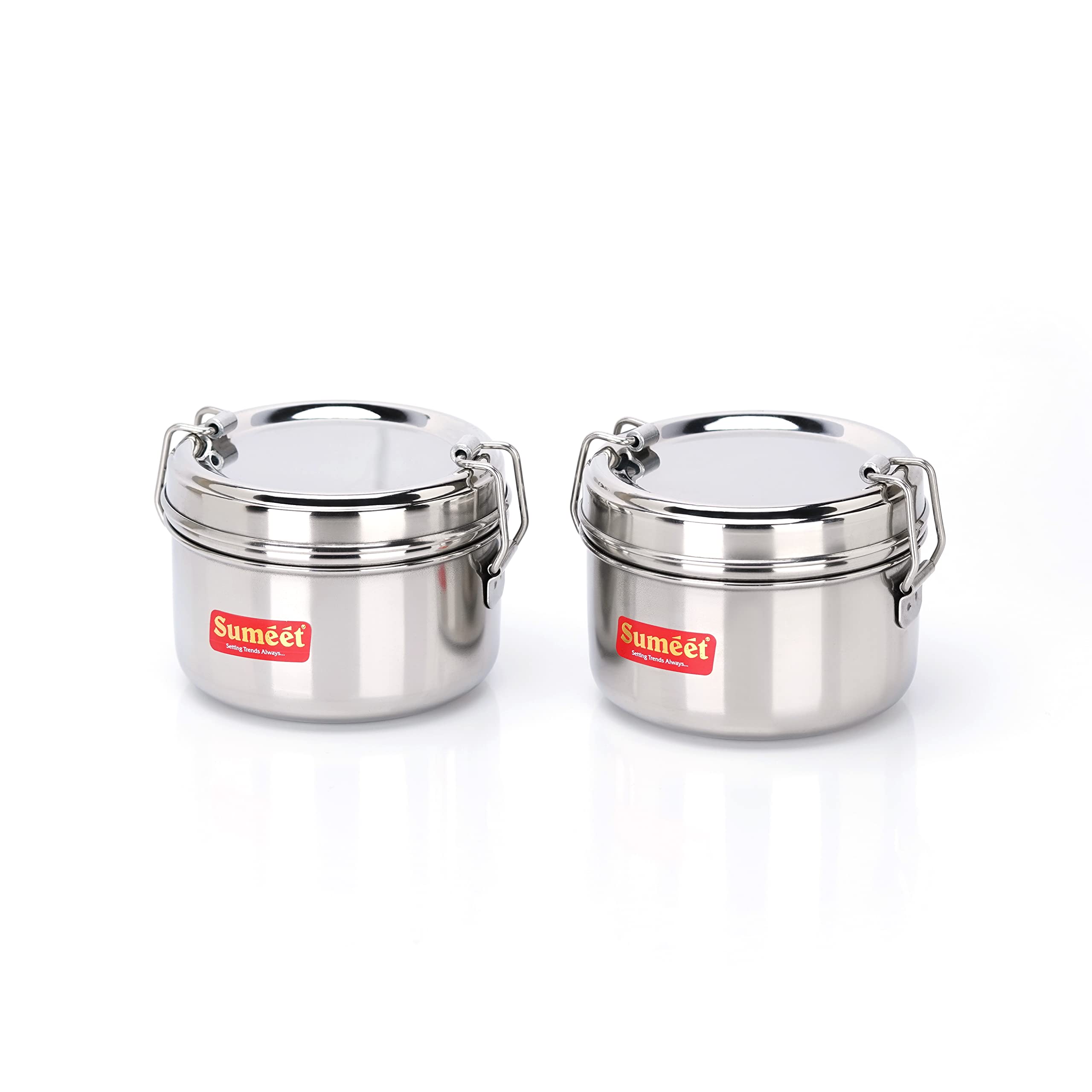 Sumeet Stainless Steel Meal Pack Lunch Box/Tiffin For Kids/School With Steel Separator Plate And Locking Clip, Set Of 2Pc, 250Ml