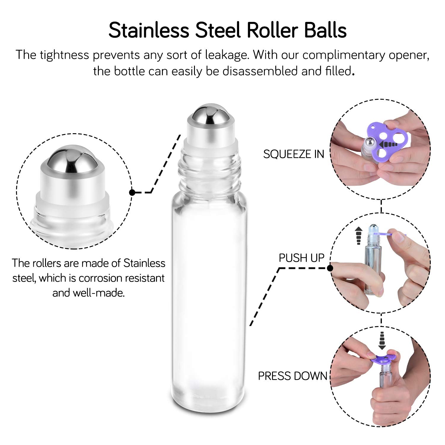 Prettycare Essential Oil Roller Bottles 10Ml (24 Pack Clear Glass Bottle With Gold Cap, 4 Extra Roller Balls,48 Labels, 2 Opener