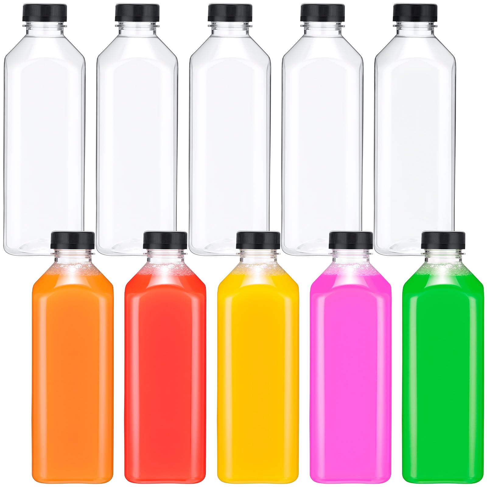 Didaey 10 Pieces 33 Oz Plastic Juice Bottles With Caps Bulk, Clear Empty Juice Bottles With Lids, Reusable Beverage Containers F