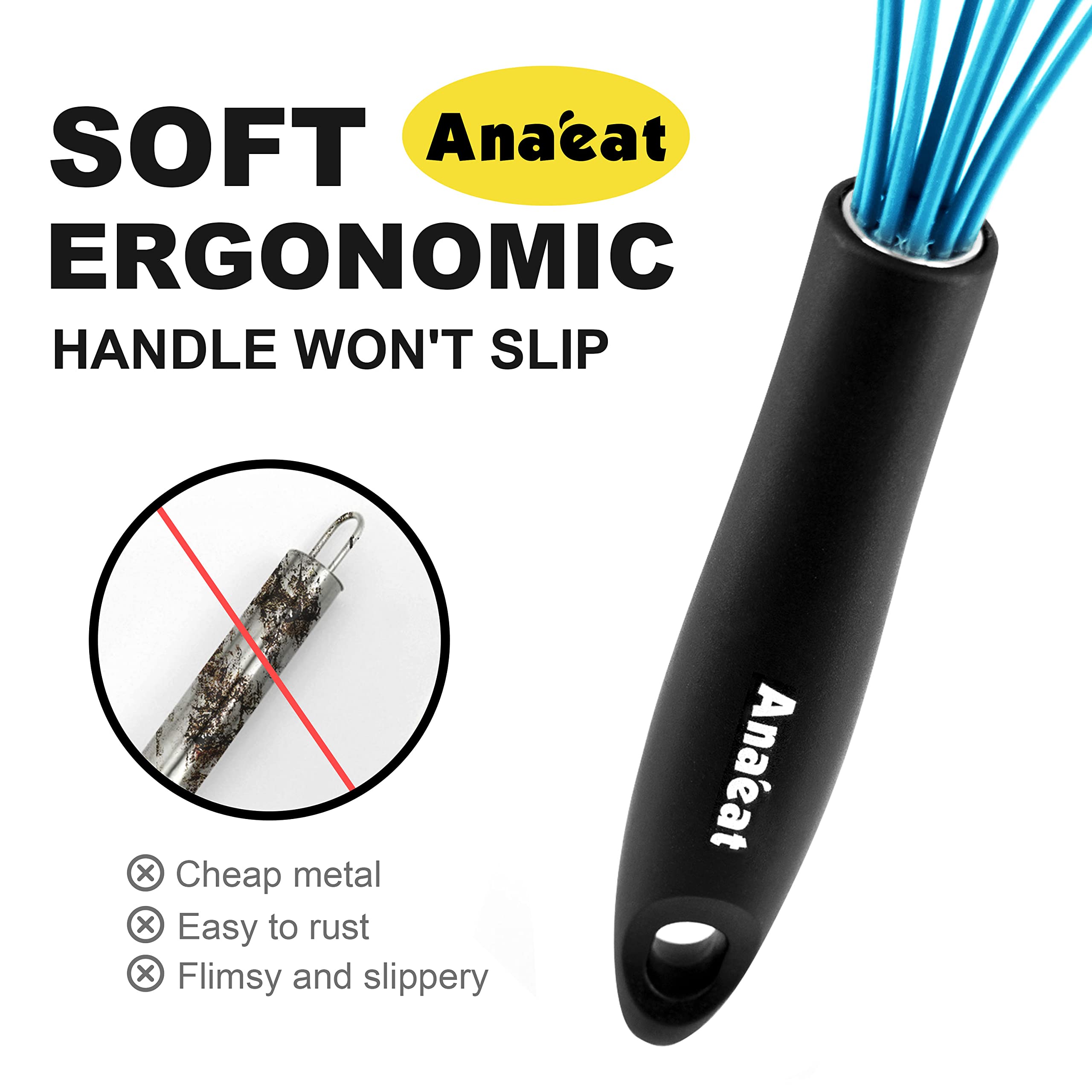 Anaeat Silicone Kitchen Whisk Set Of 4, Perfect For Non-Stick Cookware, Milk And Egg Beater Blender For Whisking, Cooking, Bakin