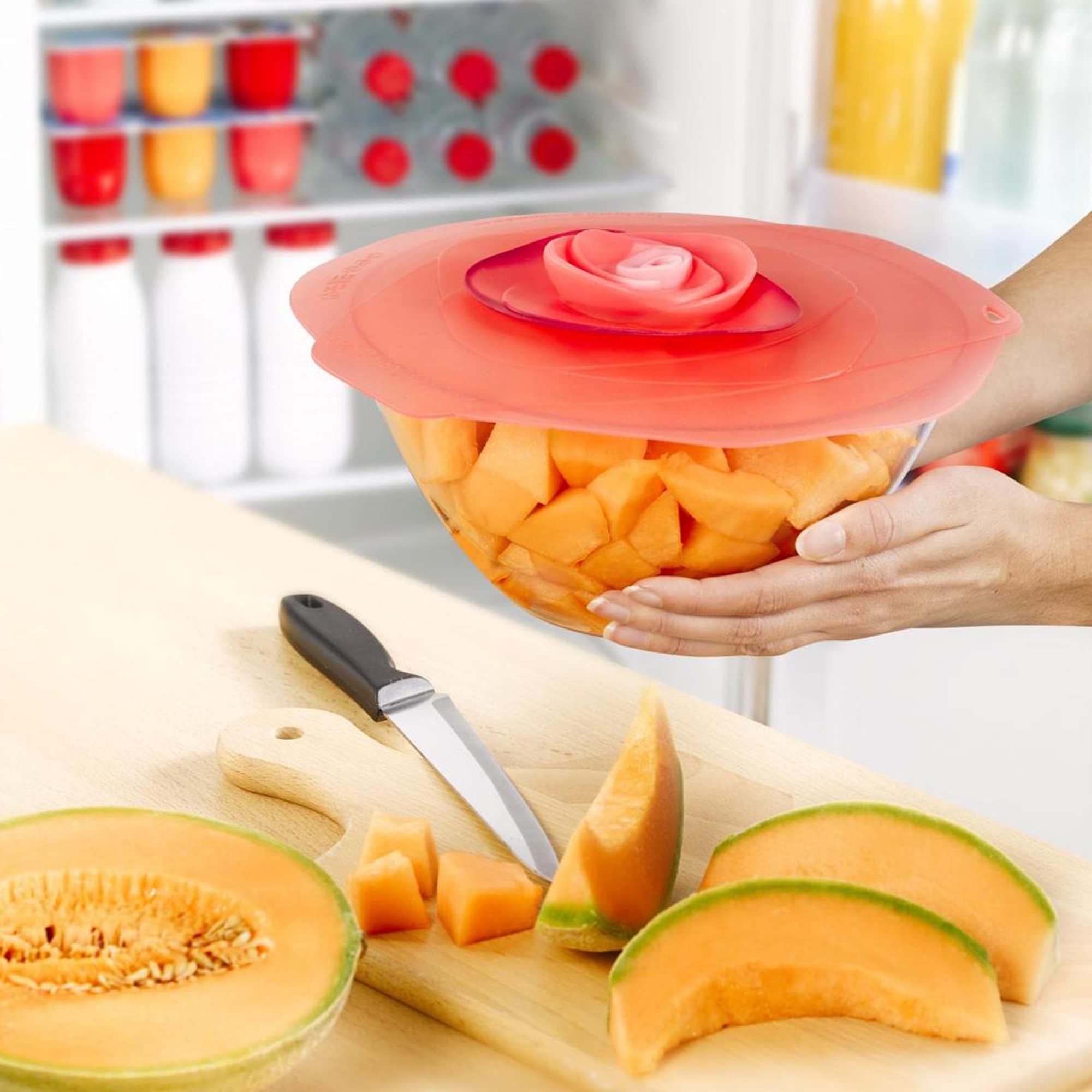 Charles Viancin - Rose Silicone Lid for Food Storage and Cooking - 8''/20cm - Airtight Seal on Any Smooth Rim Surface - BPA-Free - Oven  Microwave  Freezer  Stovetop and Dishwasher Safe - Fuschia