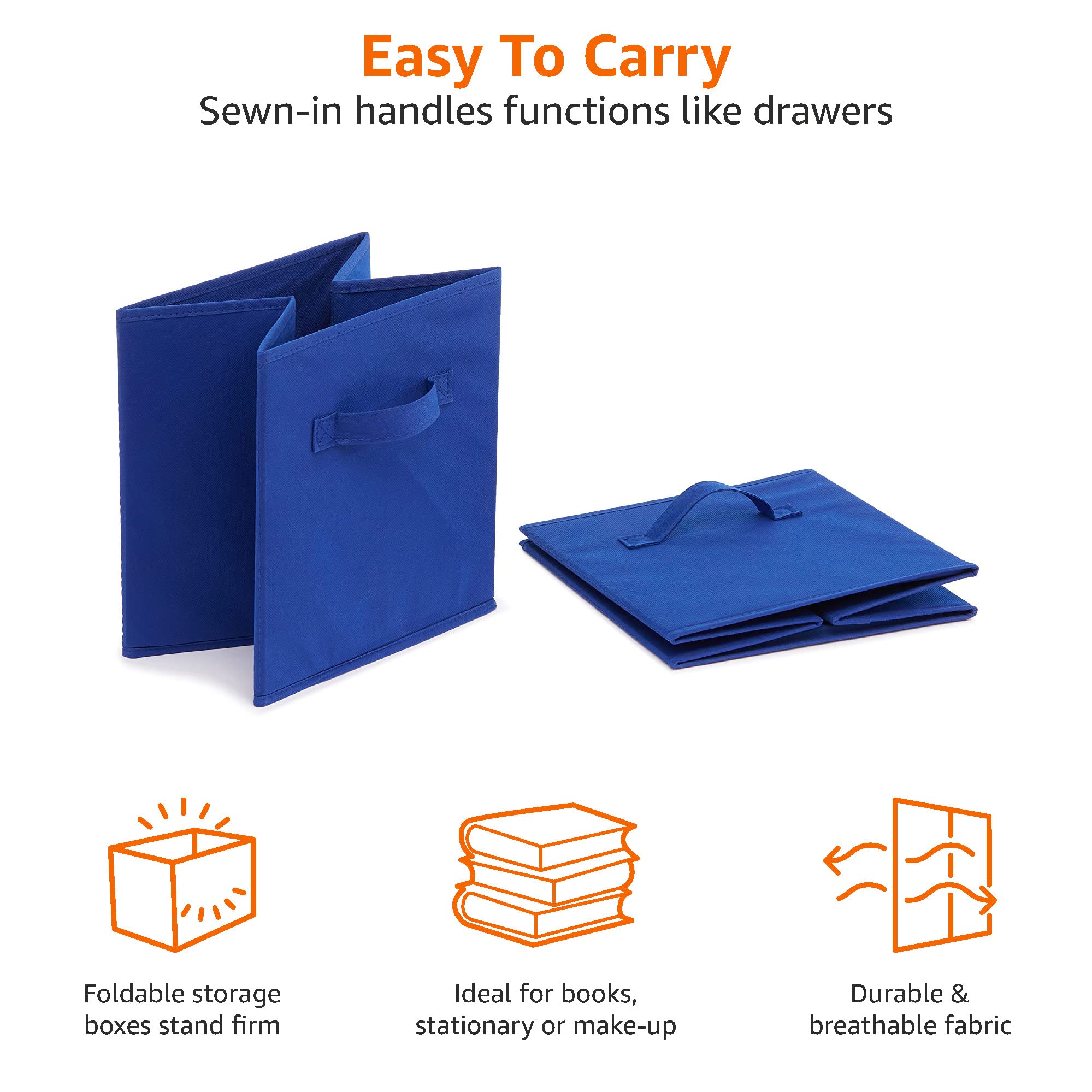Amazon Basics collapsible Fabric Storage cubes Organizer with Handles  105x105x11  Navy Blue - Pack of 6