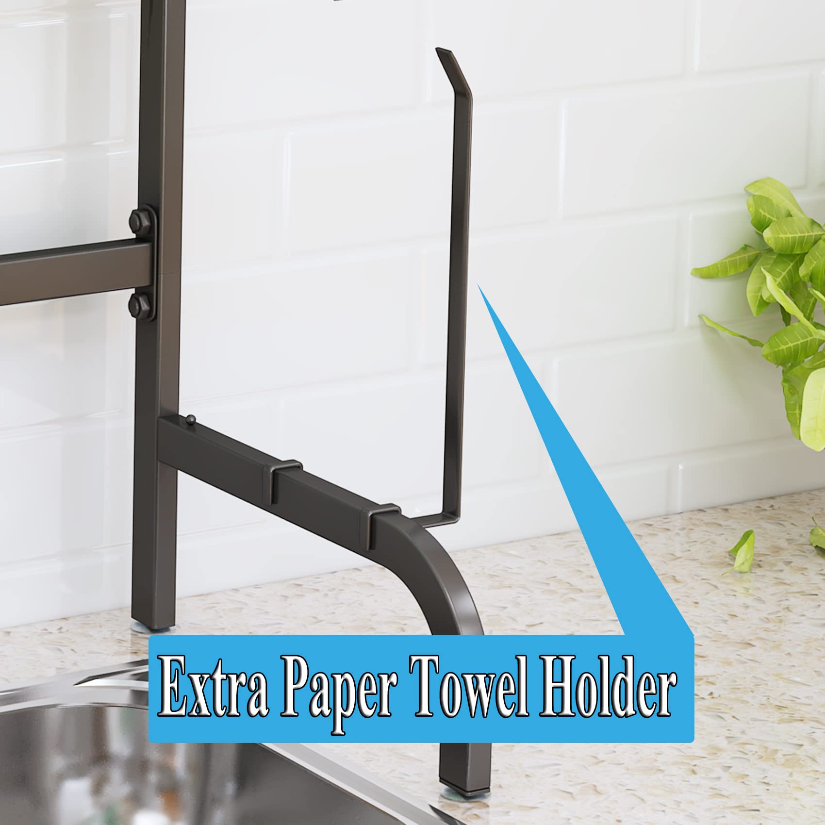 Over The Sink Dish Drying Rack, Adjustable (25.5 To 33.5 Inch) 2 Tier Metal Steel Dish Drying Racks For Kitchen Counter With Hoo