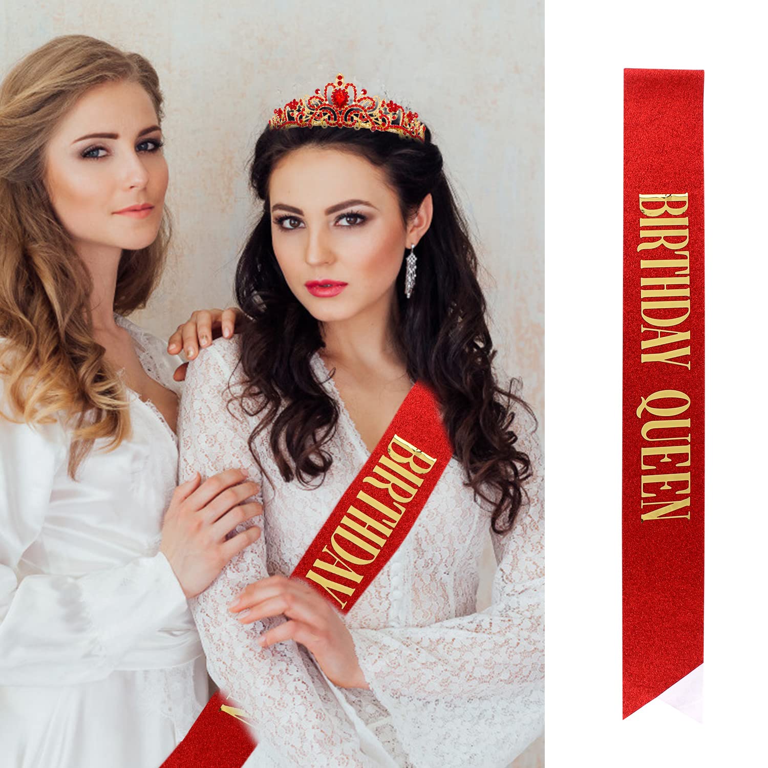 Happy Birthday Queen Tiara Crowns For Women, Red Birthday Sash, Birthday Party Favors Supplies Birthday Gift For Women, 30Th Bir