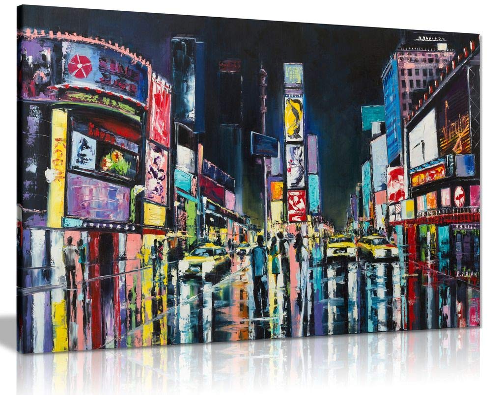 New York Oil Painting Times Square Canvas Wall Art Picture Print (30X20In)