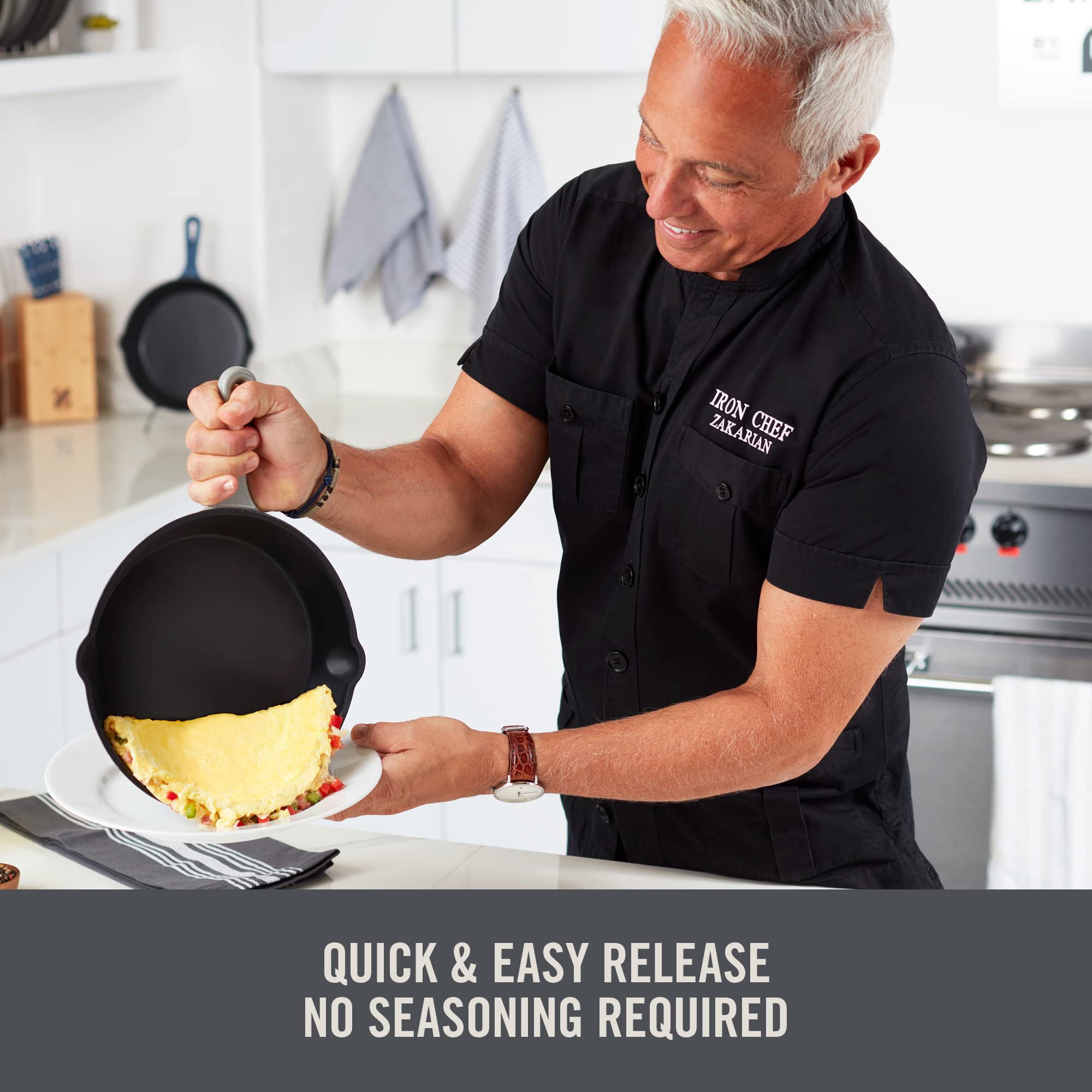 Zakarian By Dash 4.5Qt Nonstick Cast Iron Deep Skillet With Cast Iron Lid For Family-Sized Meals, Frying, Roasting, Baking, One-