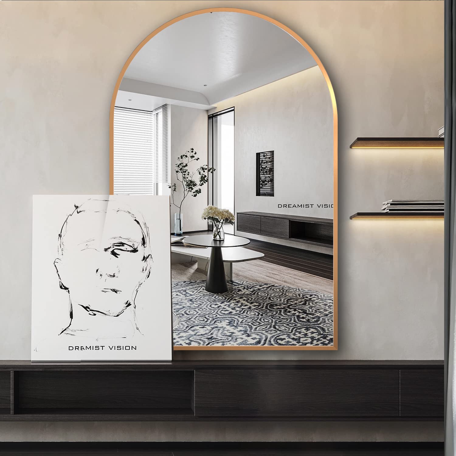 Neuweaby Wall Mounted Mirror, Arched Wall Mirror For Bathroom, 24''X36'' Arch Bathroom Mirror With Metal Frame, Gold Vanity Mirr