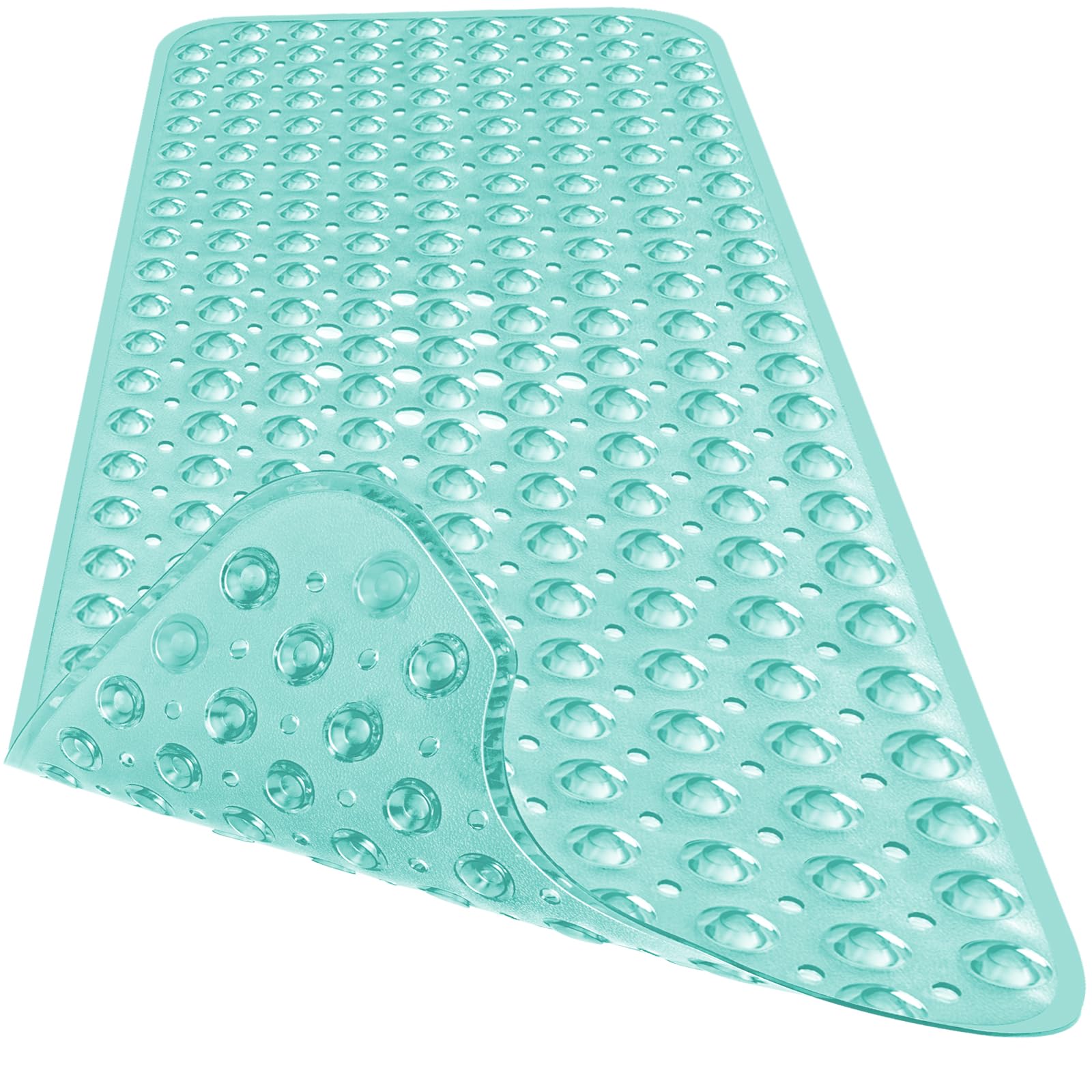 Naoloture Extra Long Bathtub Mat Non Slip, Clear Green Soft Bath Mat For Tub 40 X 16 Inch Full Size, Bath Tub Shower Mats For Ba