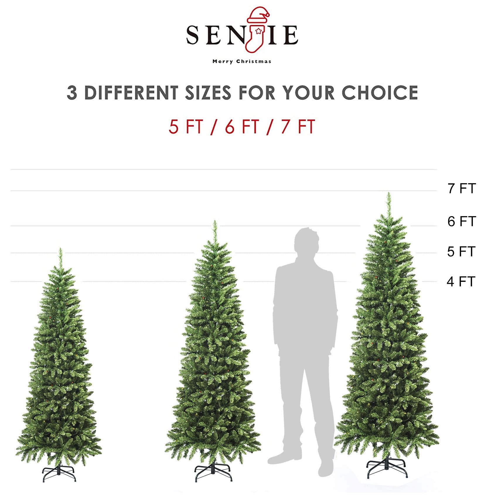 Artificial Prelit Pencil Christmas Tree with Stand,Multicolor Lights,Decorated for Home Holiday Party,6FT