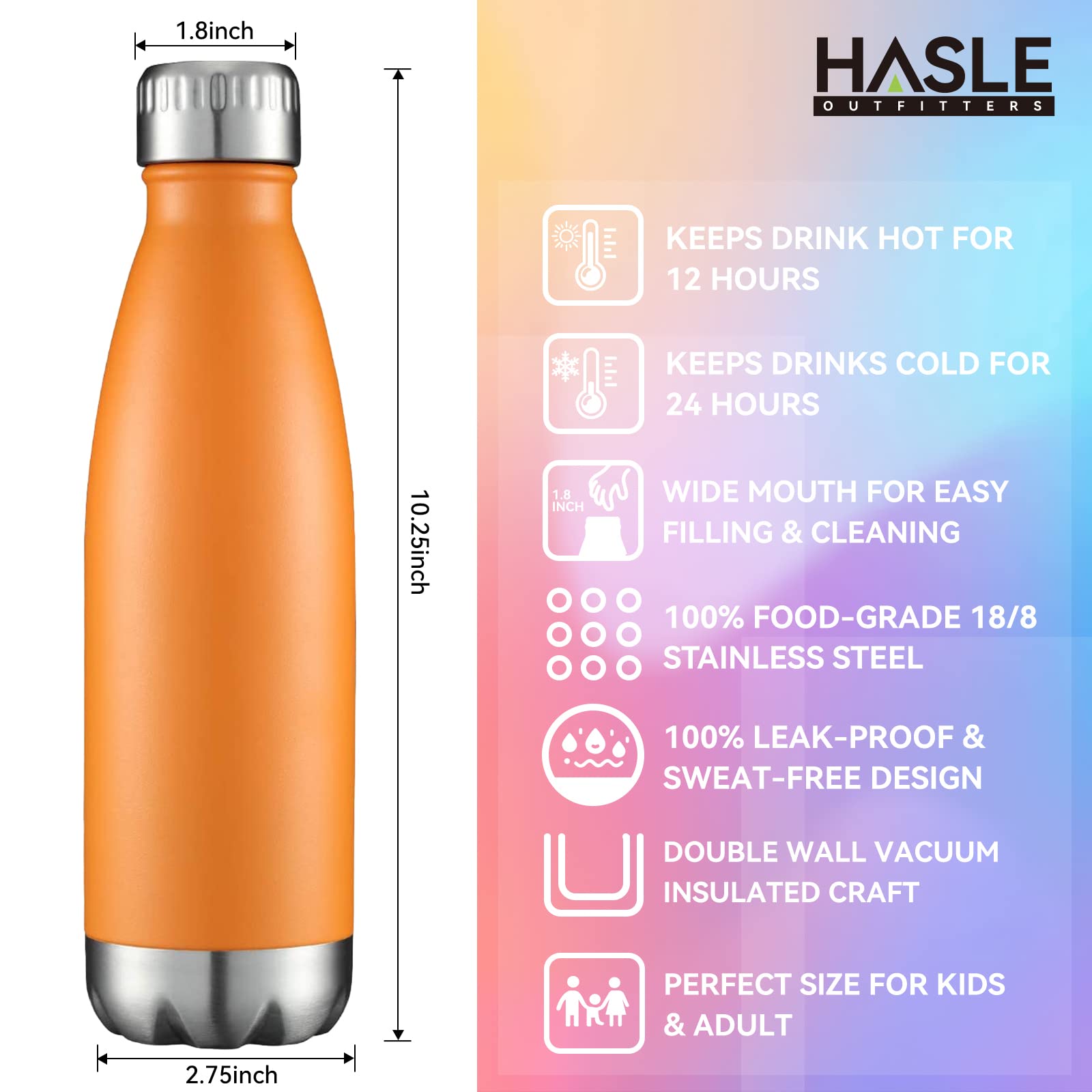 Hasle Outfitters 17Oz Stainless Steel Water Bottles Bulk, Vacuum Insulated Water Bottles Double Walled Powder Coated Reusable Me