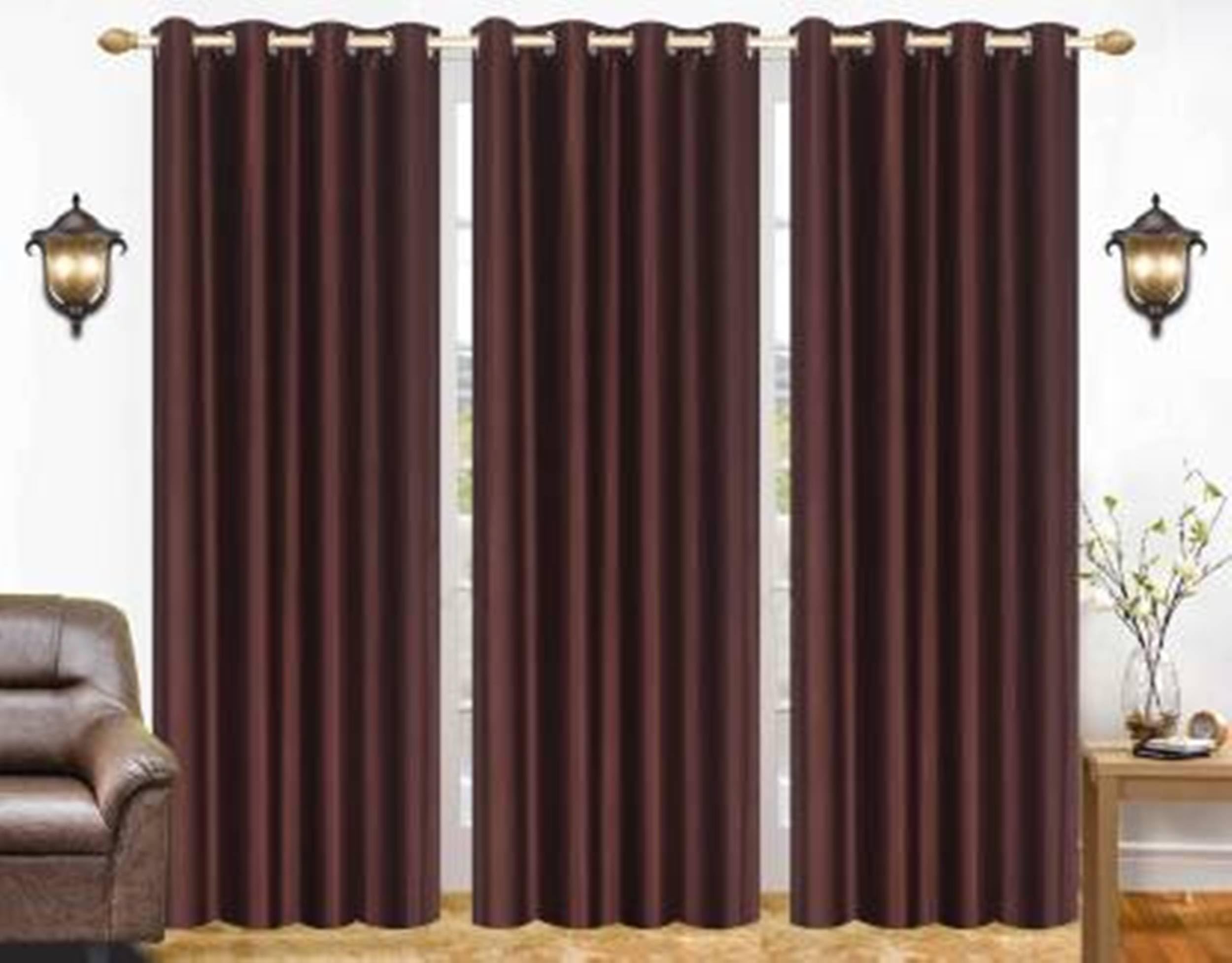 Galaxy Home Decor Solid Plain Curtains for Long Door 10 Feet, Pack of 3, Brown