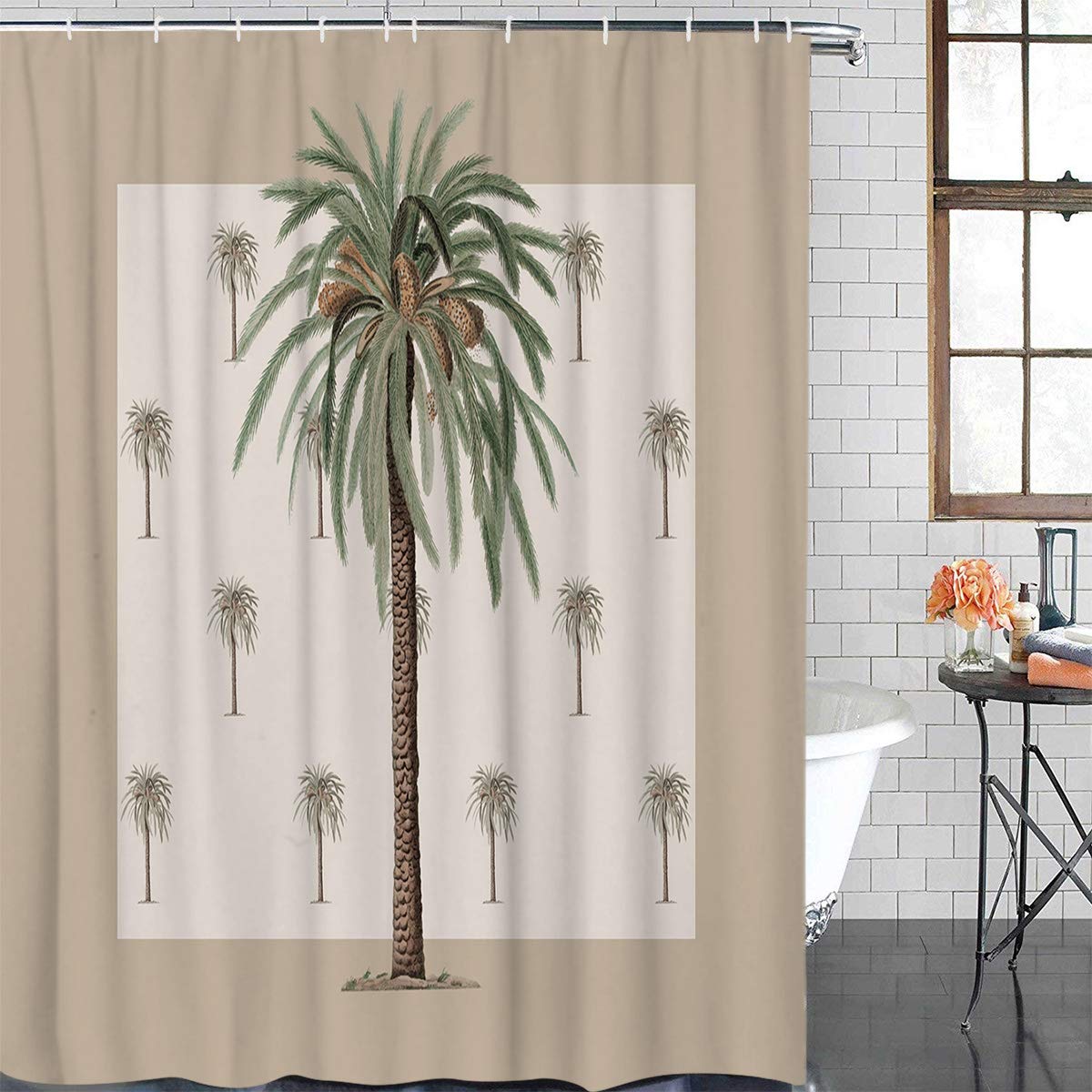 ZOE GARDEN Shower Curtain Set with Hook 36'' x 72''  Tropical Plants in Summer Beach Palm Trees | Bathroom Decor Waterproof Polyester Fabric Bathroom Accessories Bath Curtain